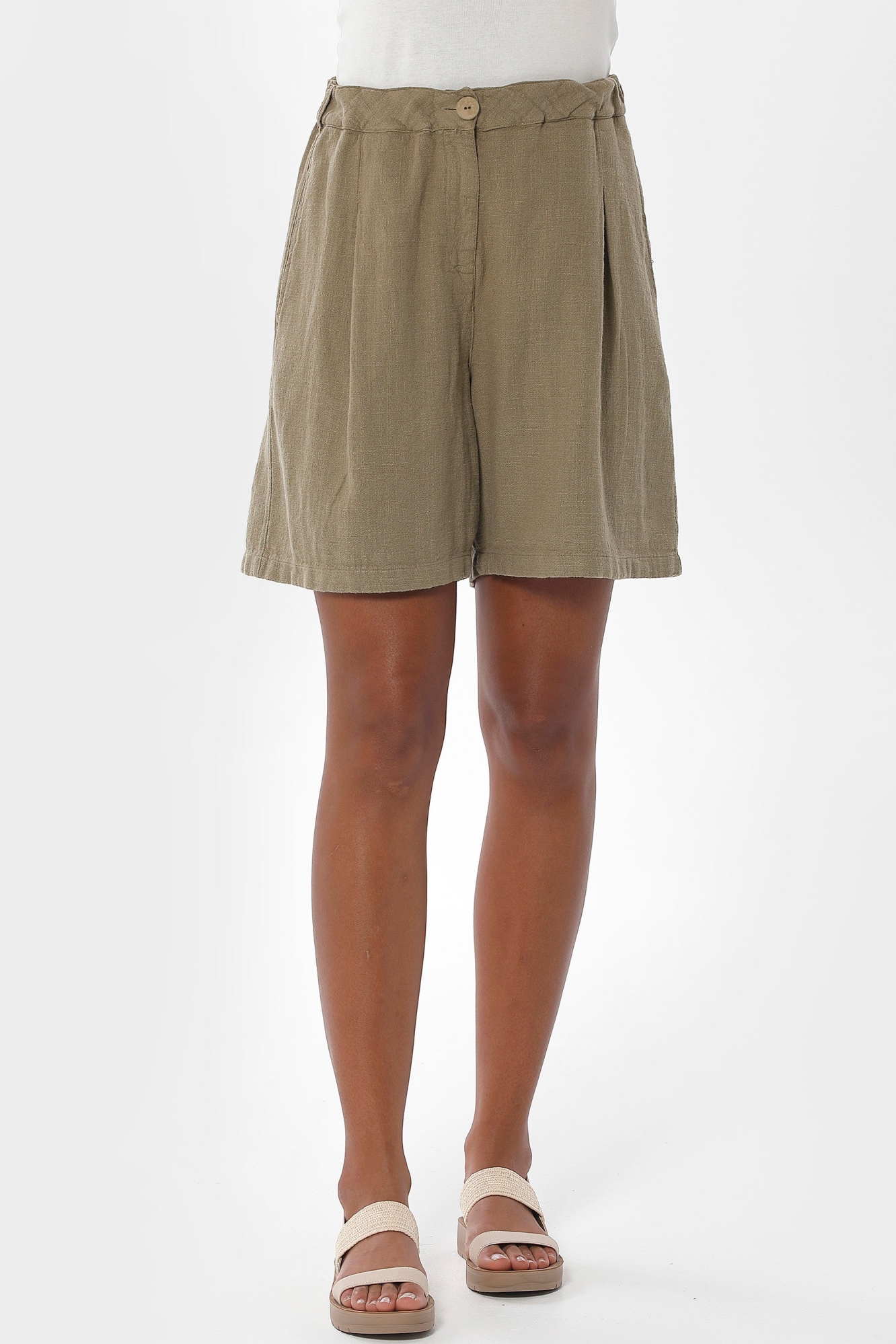 Image of ORGANICATION dames vegan Short Geplooid Olijfgroen