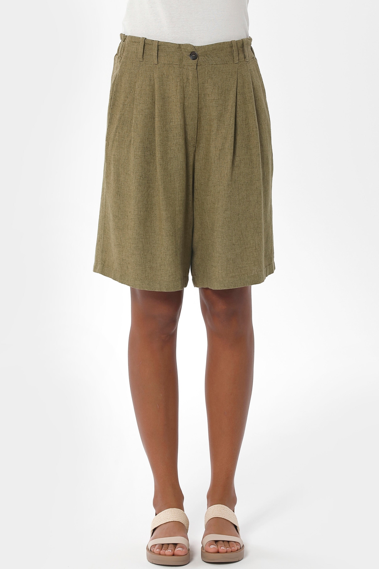 Image of ORGANICATION dames vegan Shorts Brede Zoom Olijfgroen