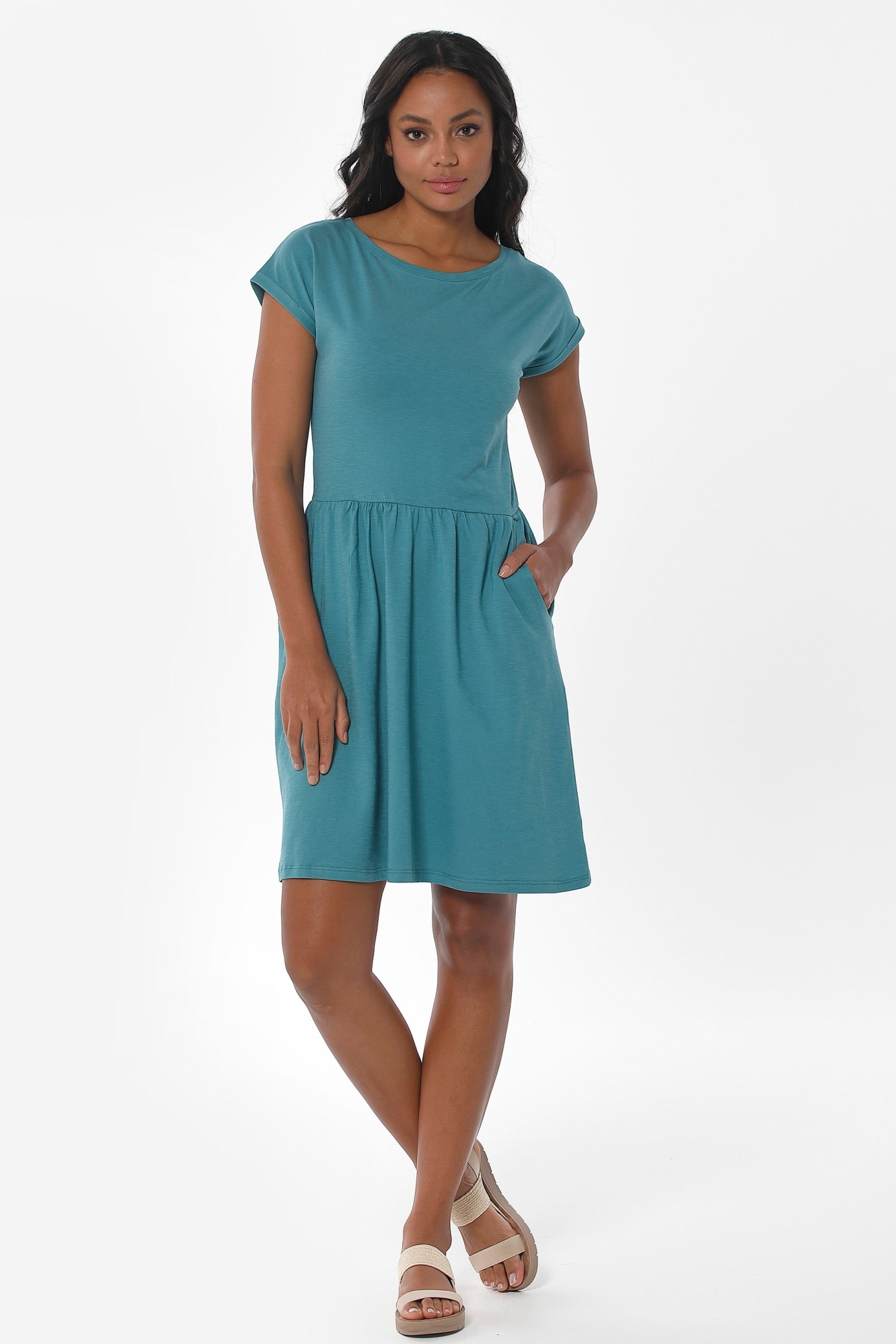 ORGANICATION womens vegan Dress Slub Jersey Dress Petrol Green