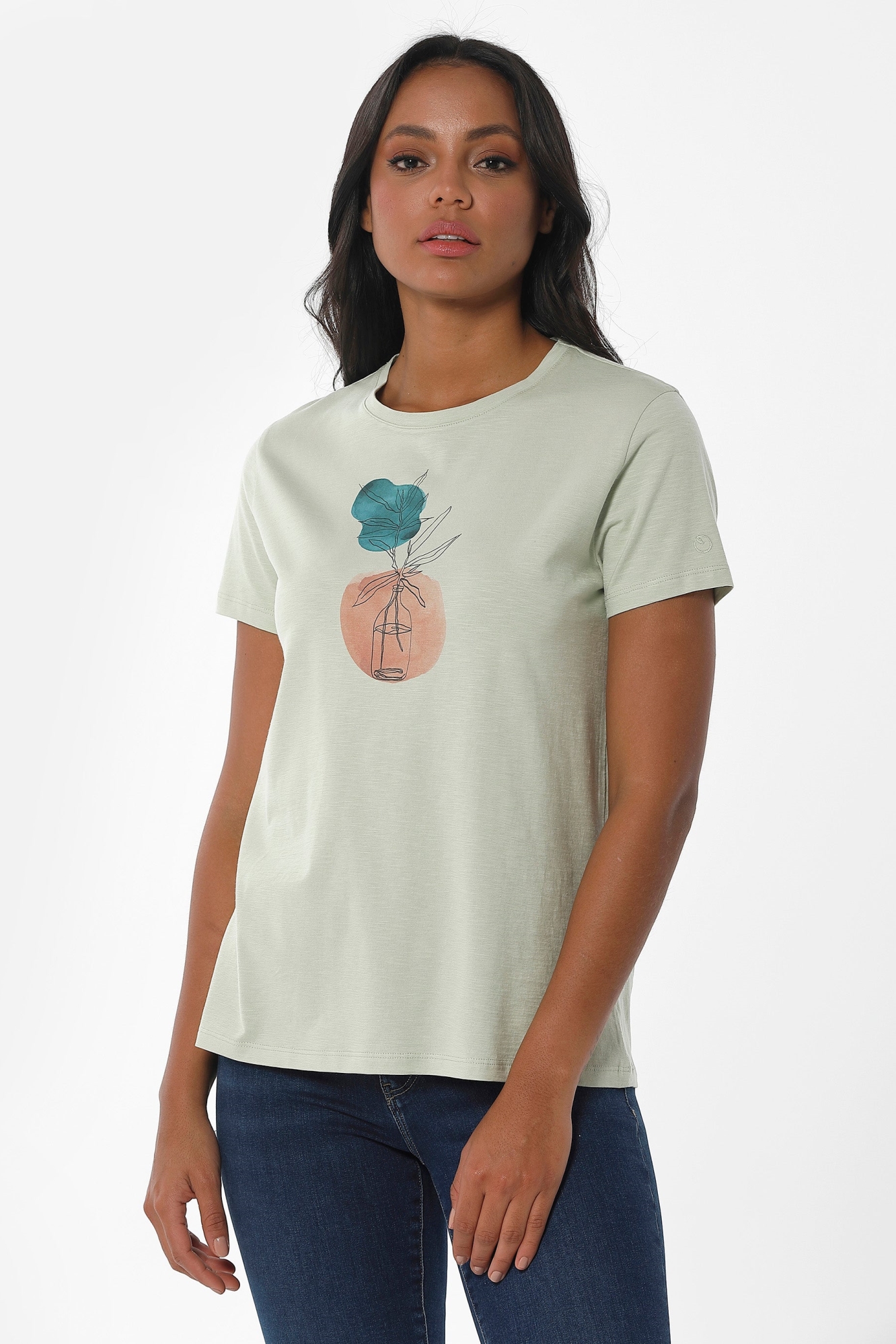 ORGANICATION womens vegan T-Shirt Drawing Print Green