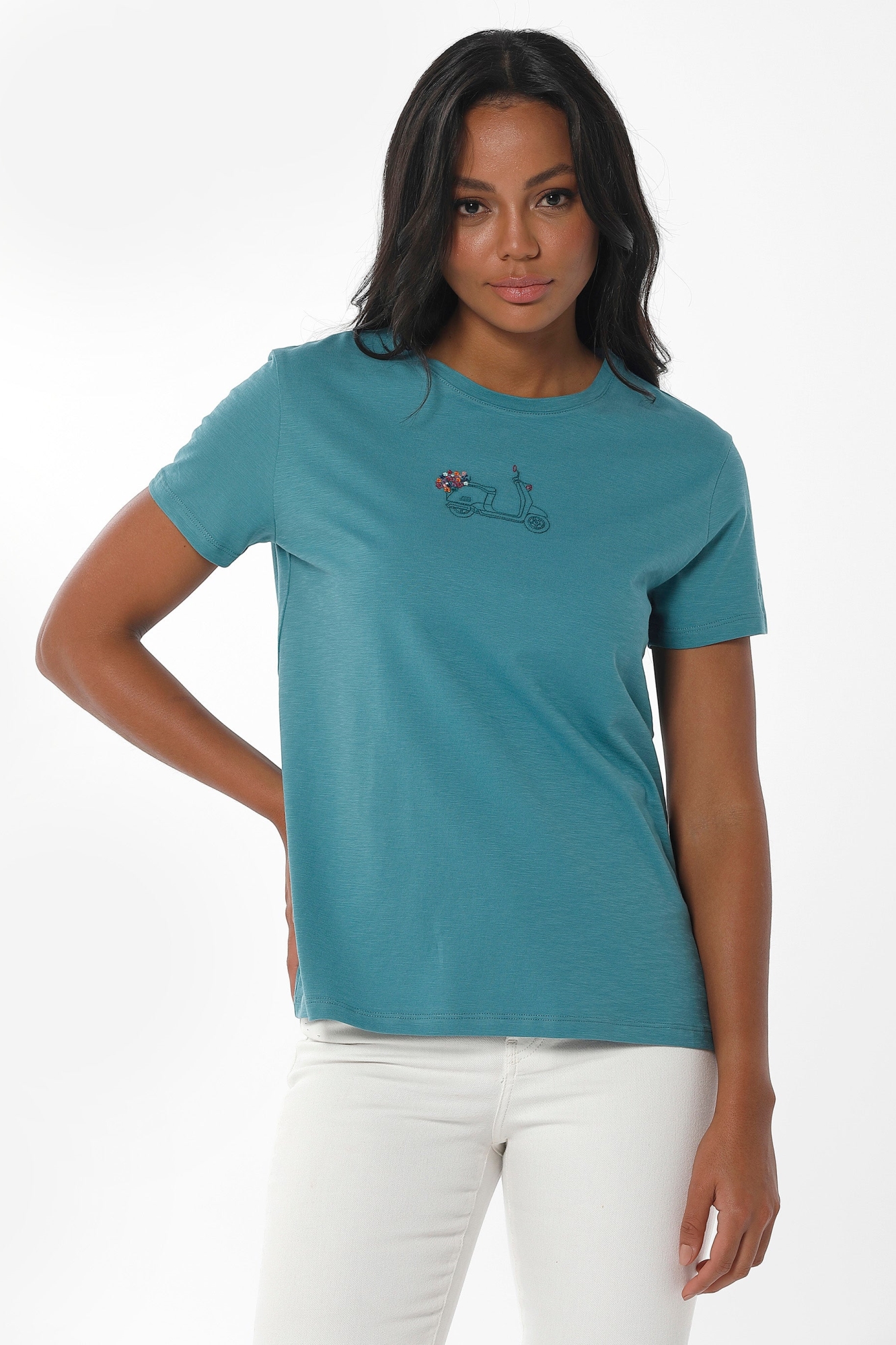 ORGANICATION womens vegan T-Shirt Scooter Print Blue