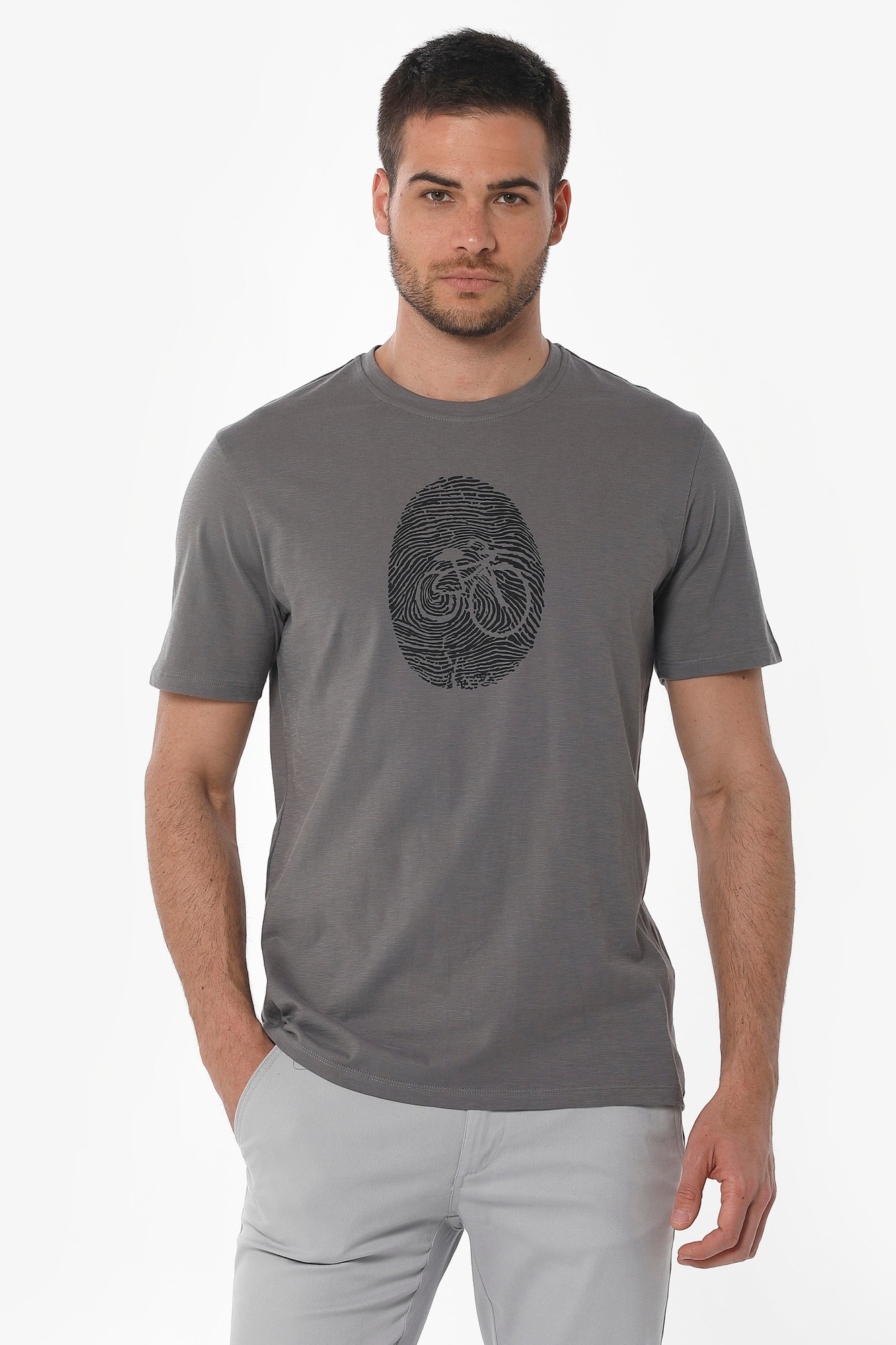 ORGANICATION men vegan T-Shirt Bicycle Print Gray