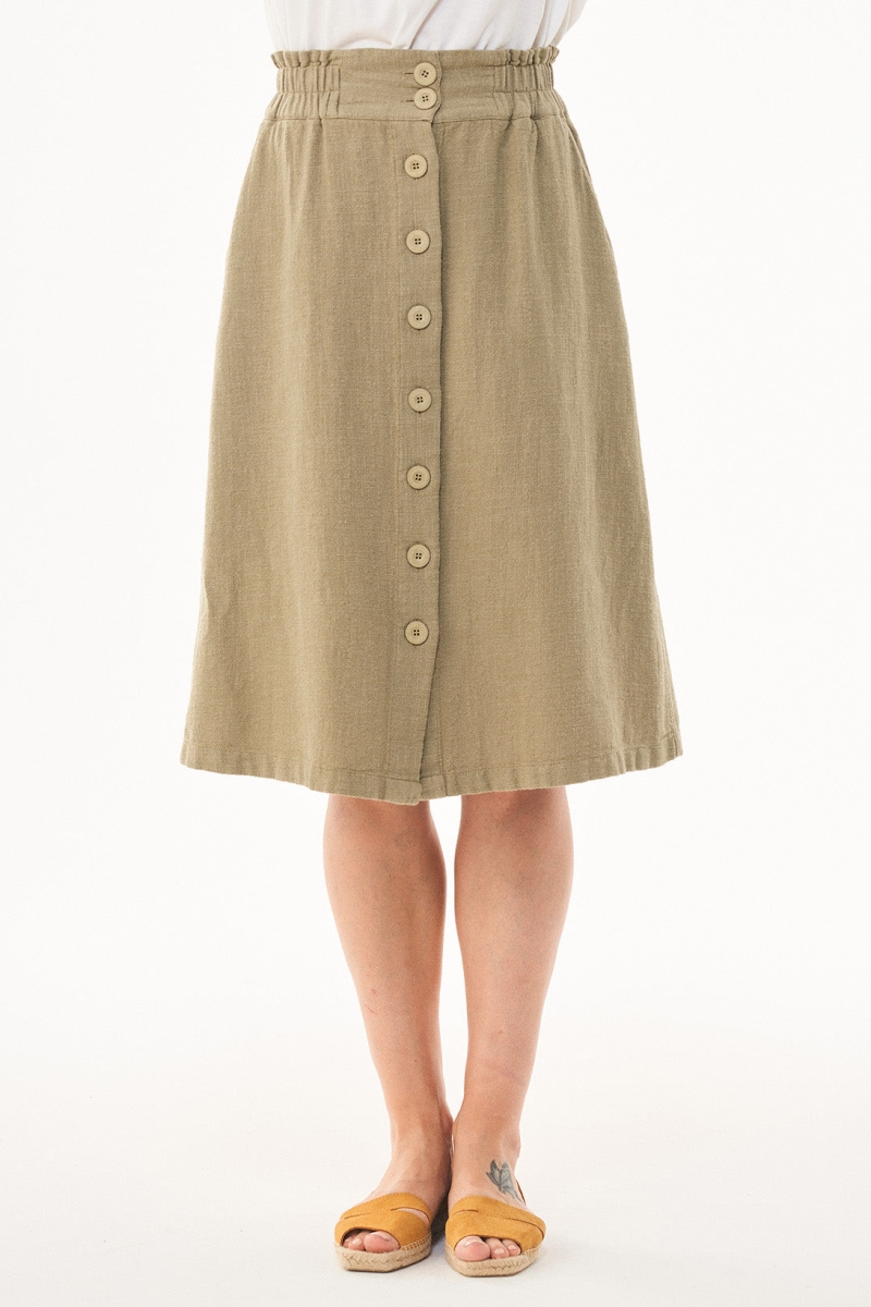 Image of ORGANICATION dames vegan Rok Knopen Olijfgroen