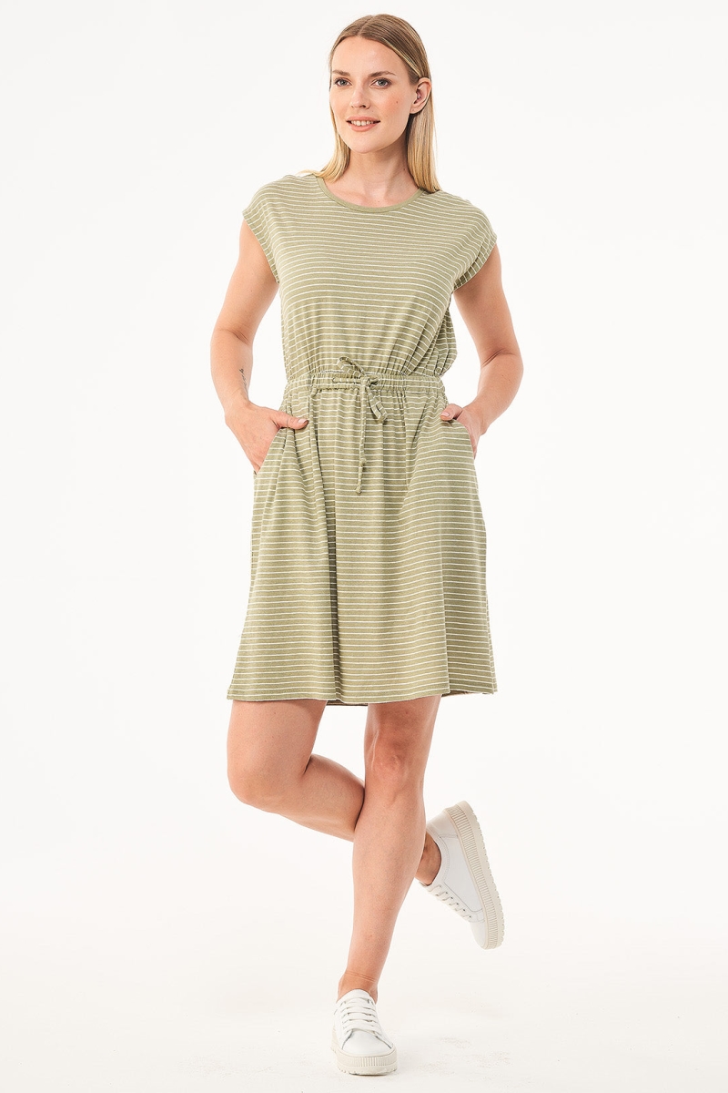 Image of ORGANICATION dames vegan Gestreepte Jersey Jurk Groen