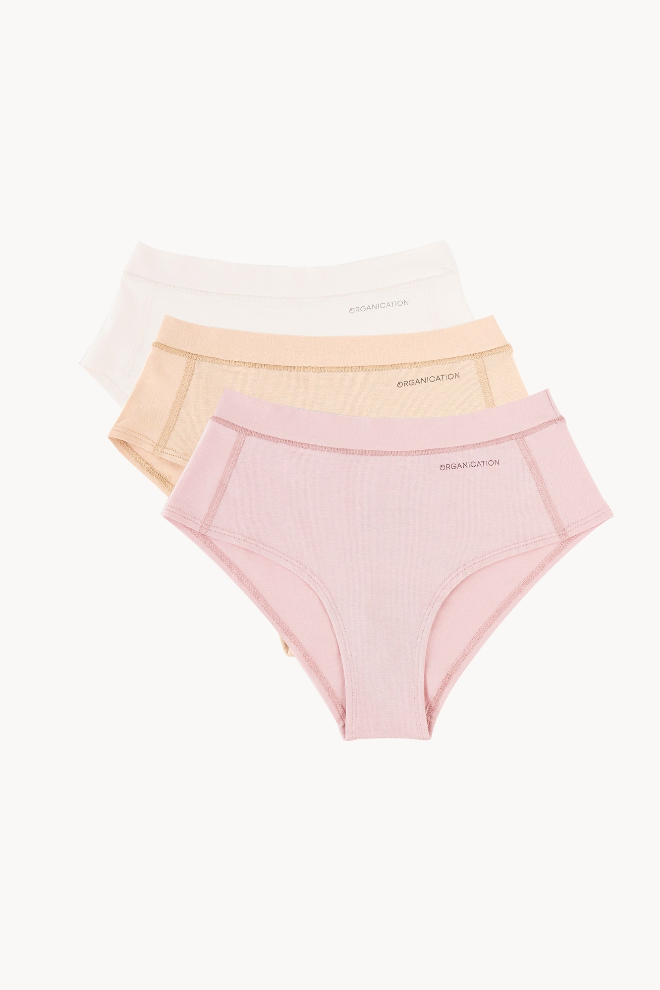 ORGANICATION womens vegan Hipster Briefs Karen 3-Pack Off-White Beige Dusty Pink
