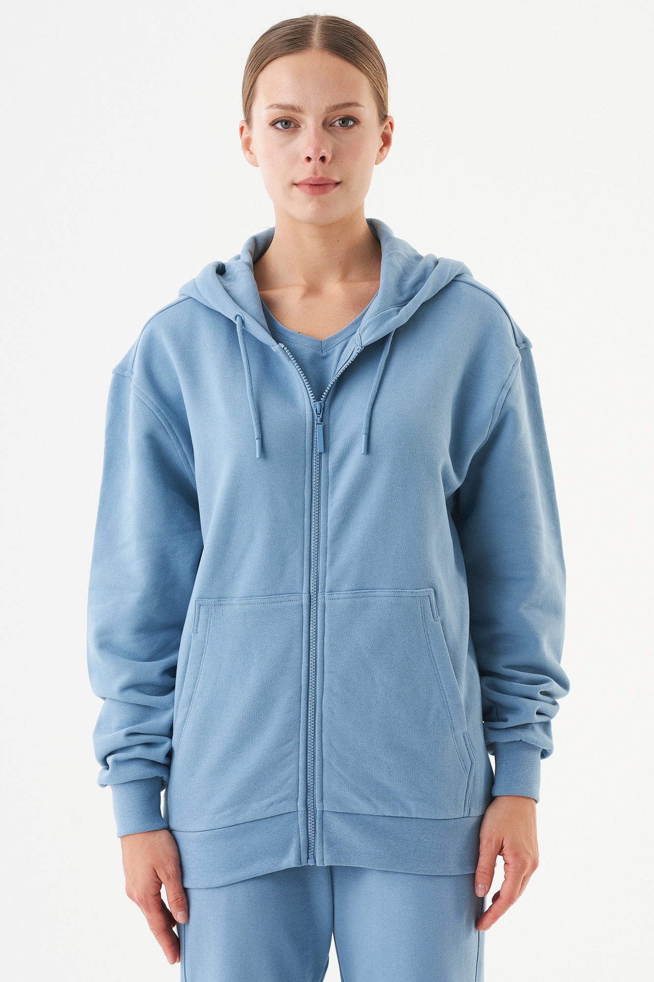 59589 - Herren vegan Unisex Zip Up Hoodie Junda Stahlblau