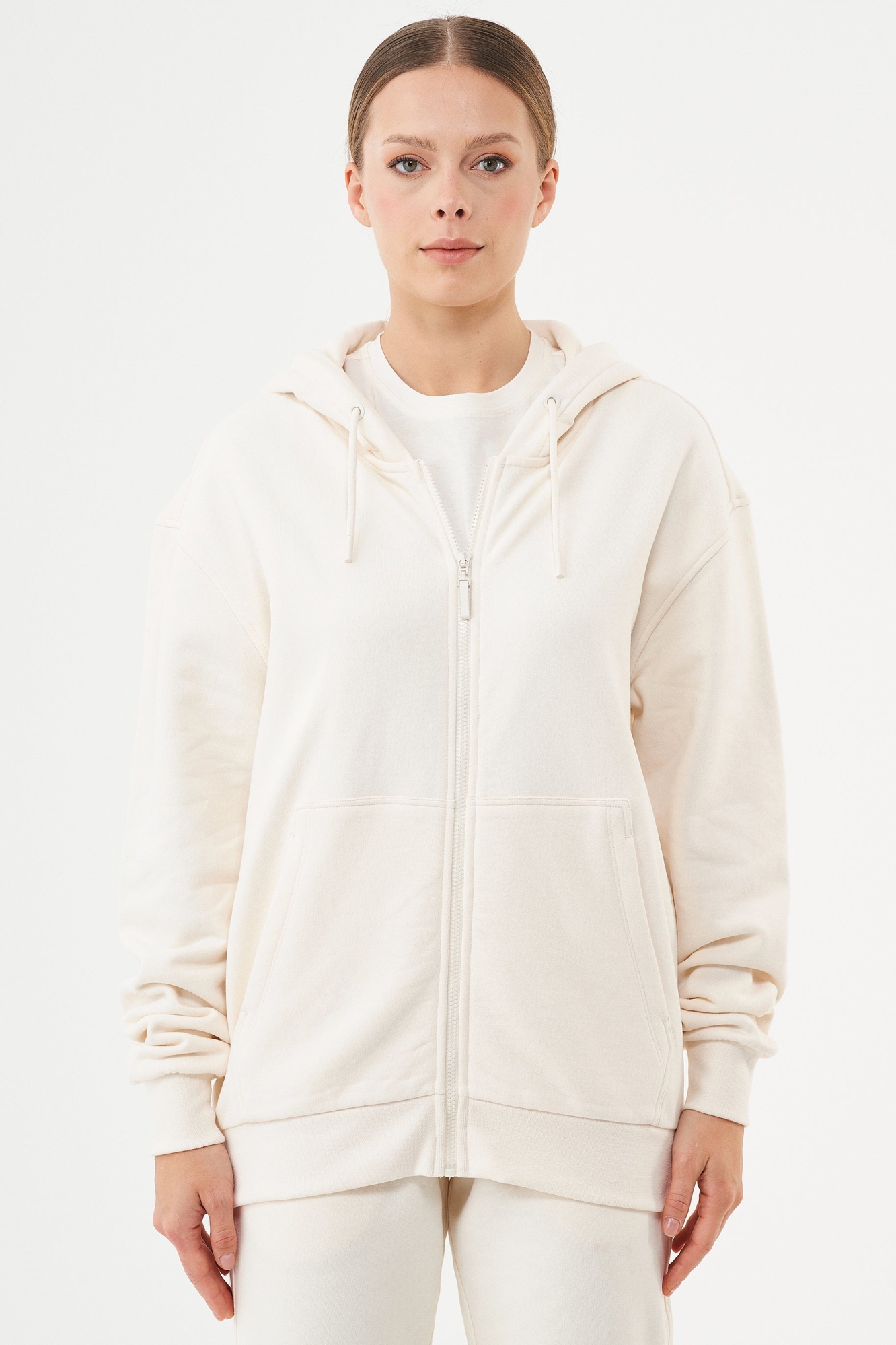 Image of ORGANICATION mannen vegan Unisex Zip-Up Hoodie Junda Wit