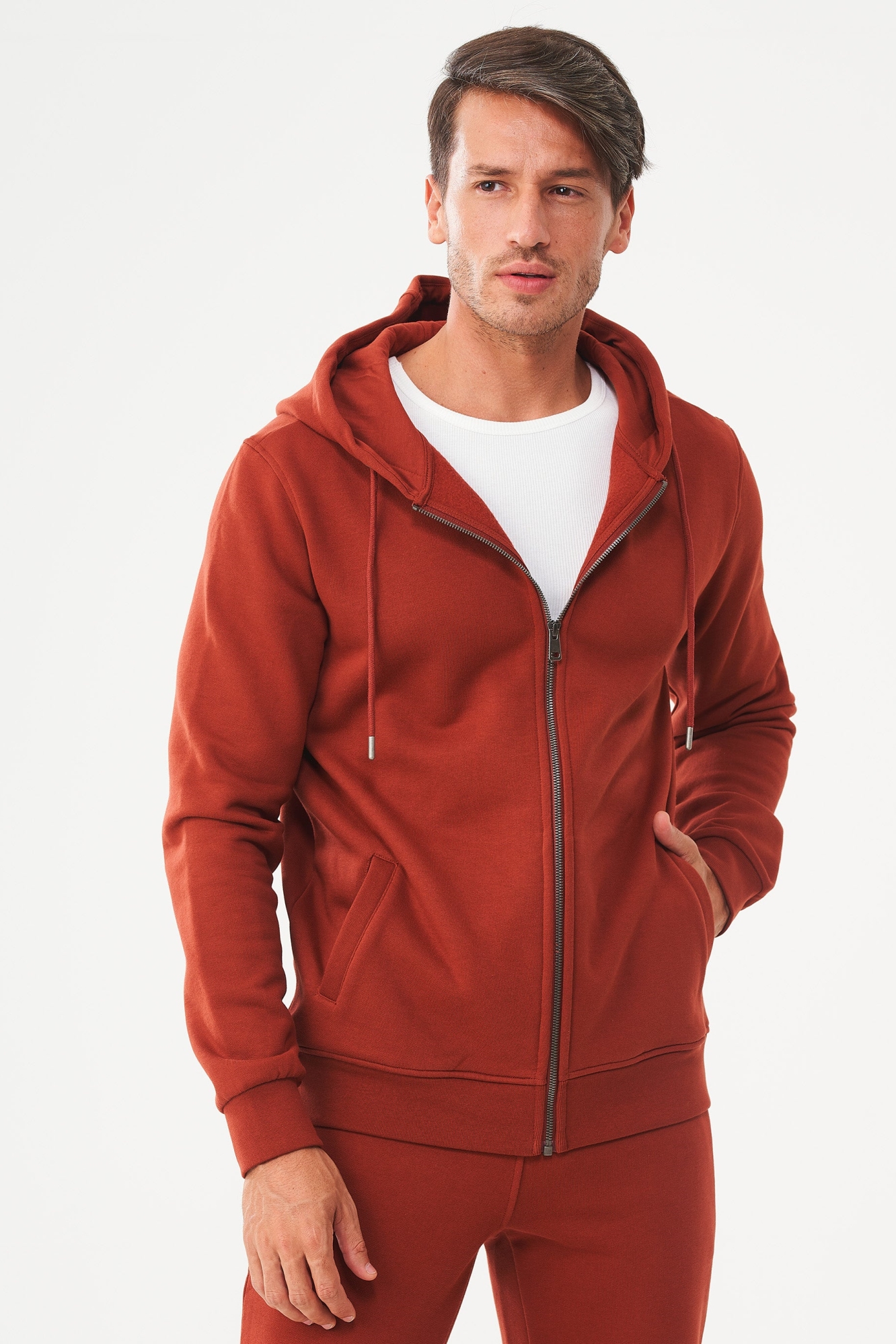 Image of ORGANICATION mannen vegan Zip-Up Hoodie Biologisch Katoen Ginger