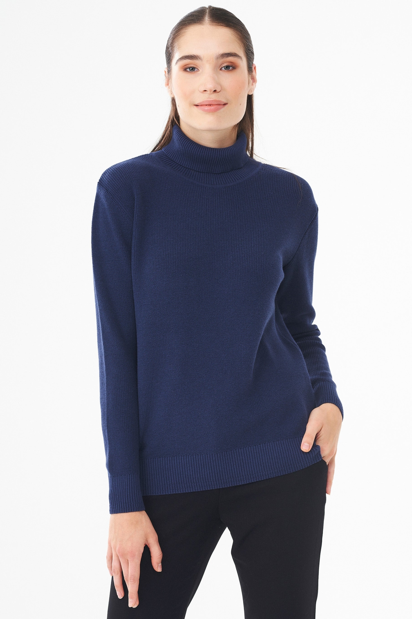 ORGANICATION Damen vegan Rollkragenpullover Dunkelblau