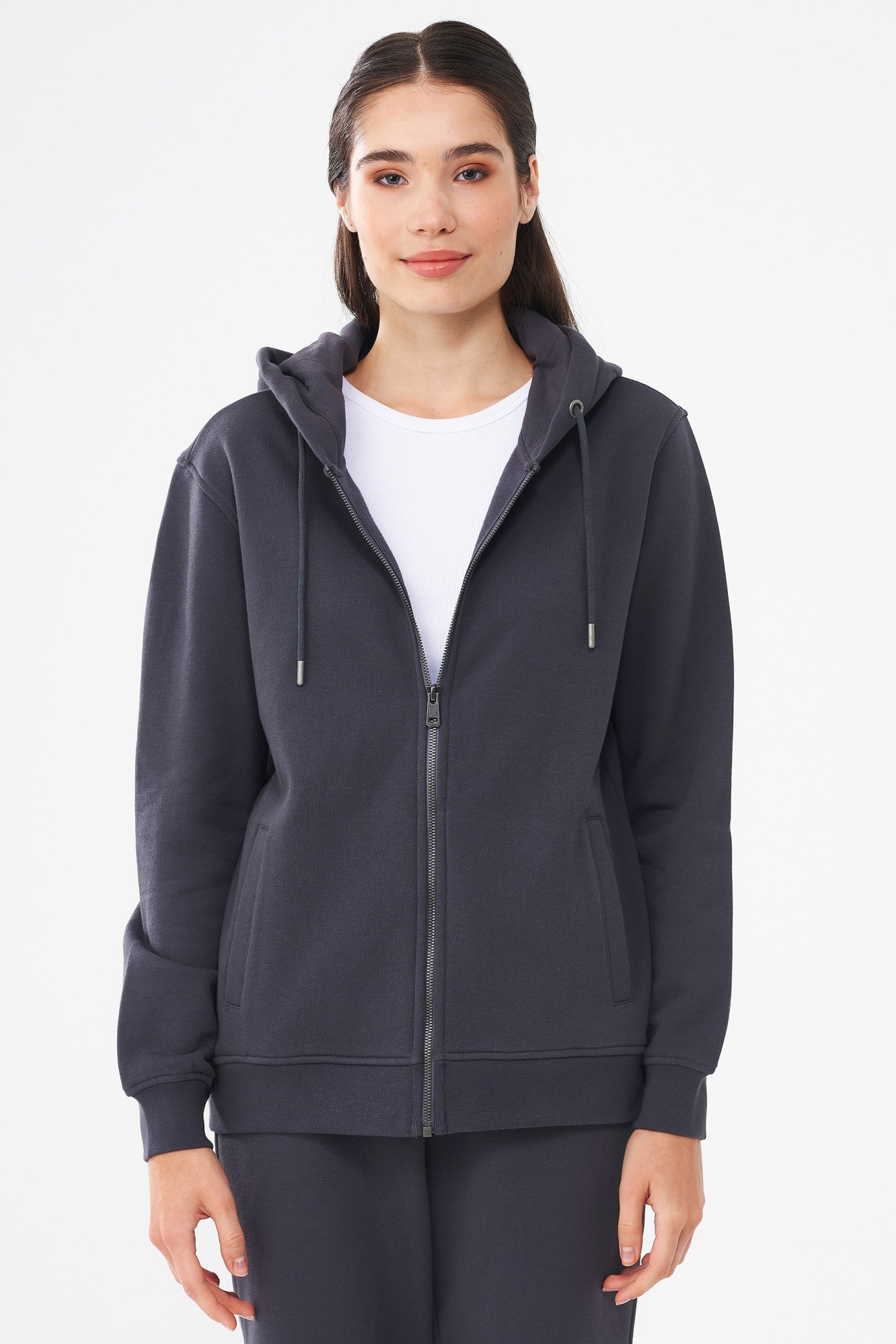 ORGANICATION Damen vegan Sweatjacke Dunkelgrau