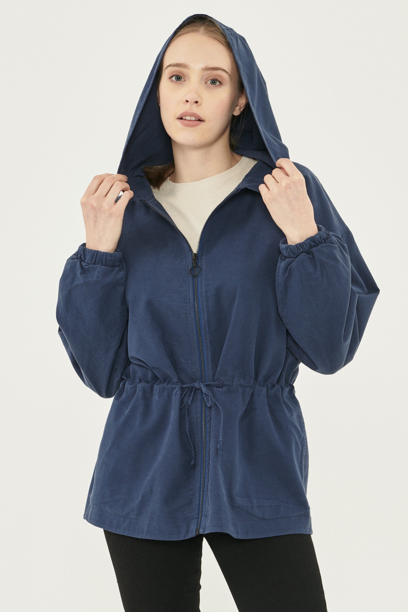 ORGANICATION Damen vegan Strickjacke Mit Kapuze Navy