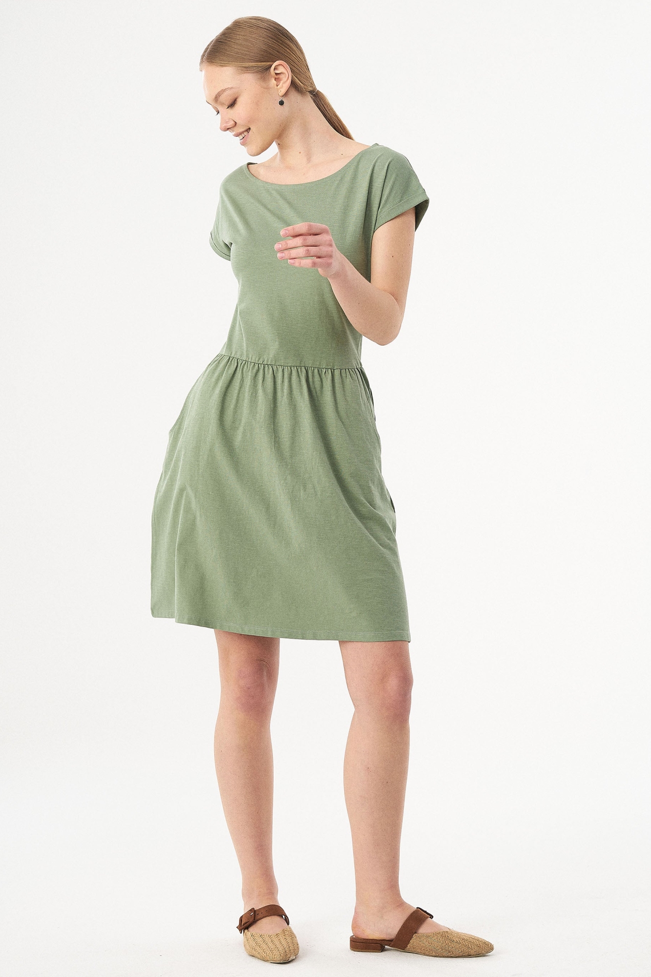 ORGANICATION womens vegan Dress Slub Jersey Dress Fern Green