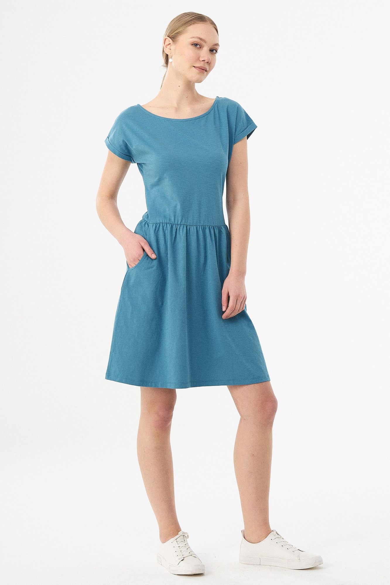 ORGANICATION womens vegan Slub Jersey Dress Petrol Blue