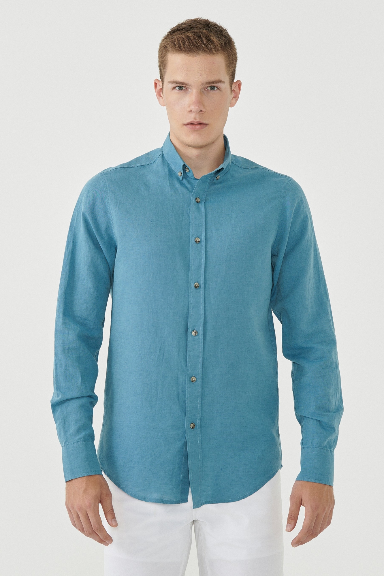 ORGANICATION Herren vegan Hemd Leinen Bio-Baumwolle Blau