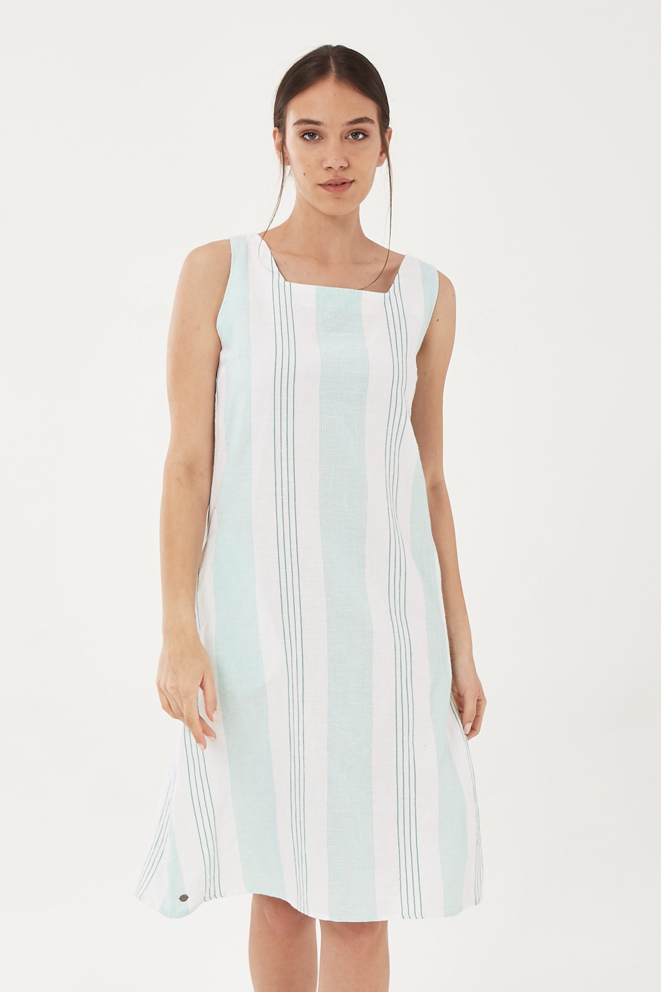 Image of ORGANICATION dames vegan Jurk Linnenmix Strepen Groen Wit