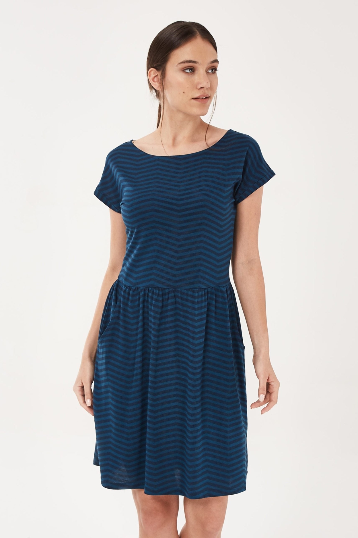 Image of ORGANICATION dames vegan Jurk Strepen Donkerblauw