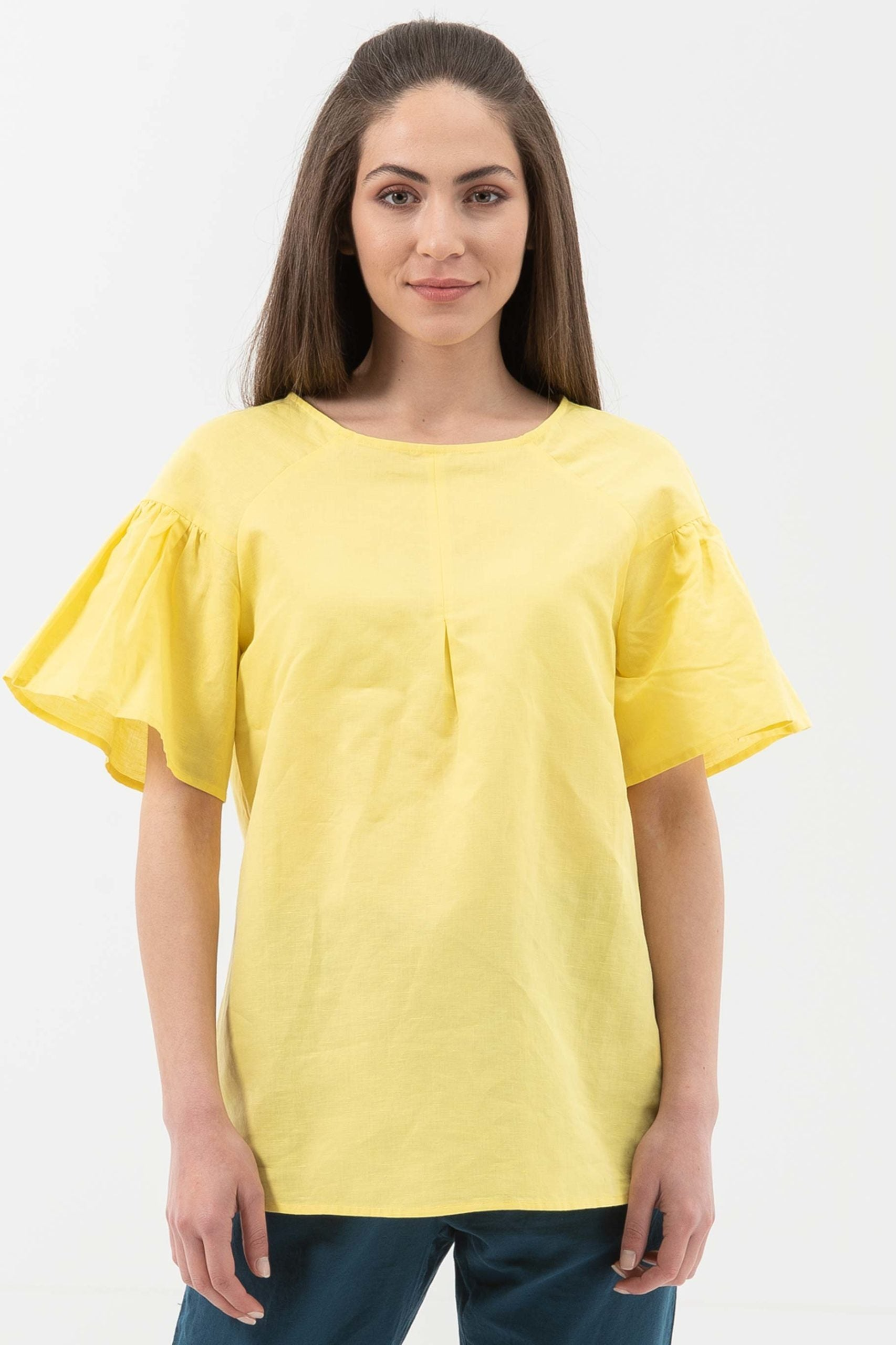Image of ORGANICATION dames vegan Blouse Volantmouwen Geel