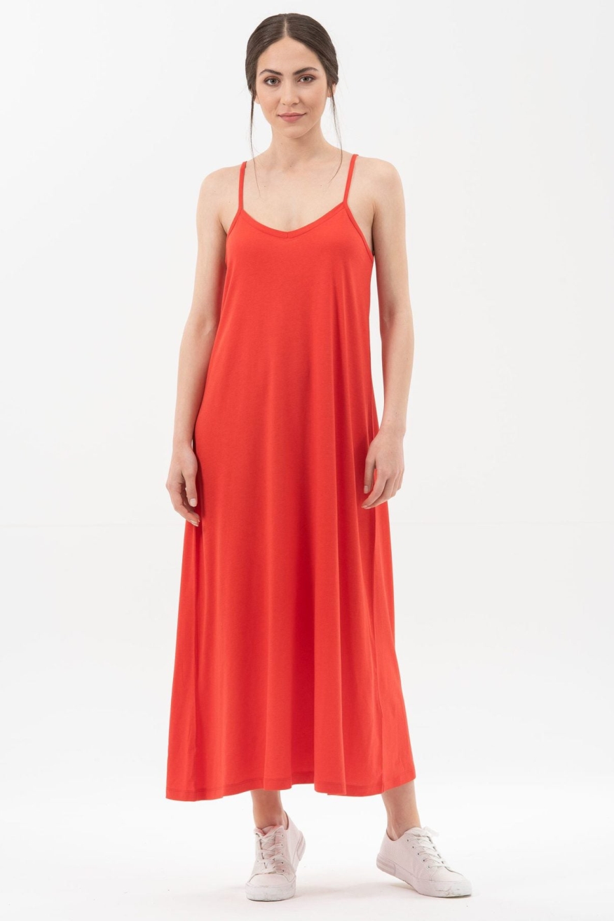 ORGANICATION Damen vegan Spaghetti-TrÃ¤ger Maxikleid Rot