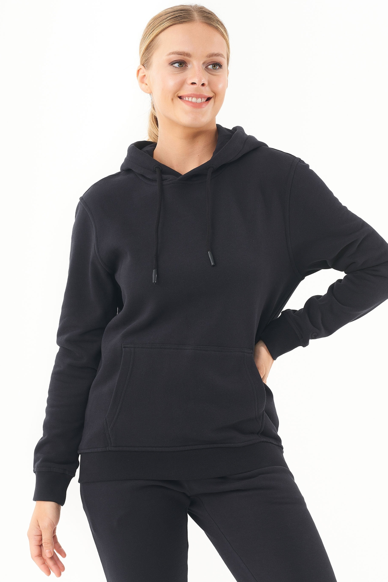 ORGANICATION Damen vegan Soft-Touch-Kapuzenpulli Mit ReiÃŸverschluss Schwarz