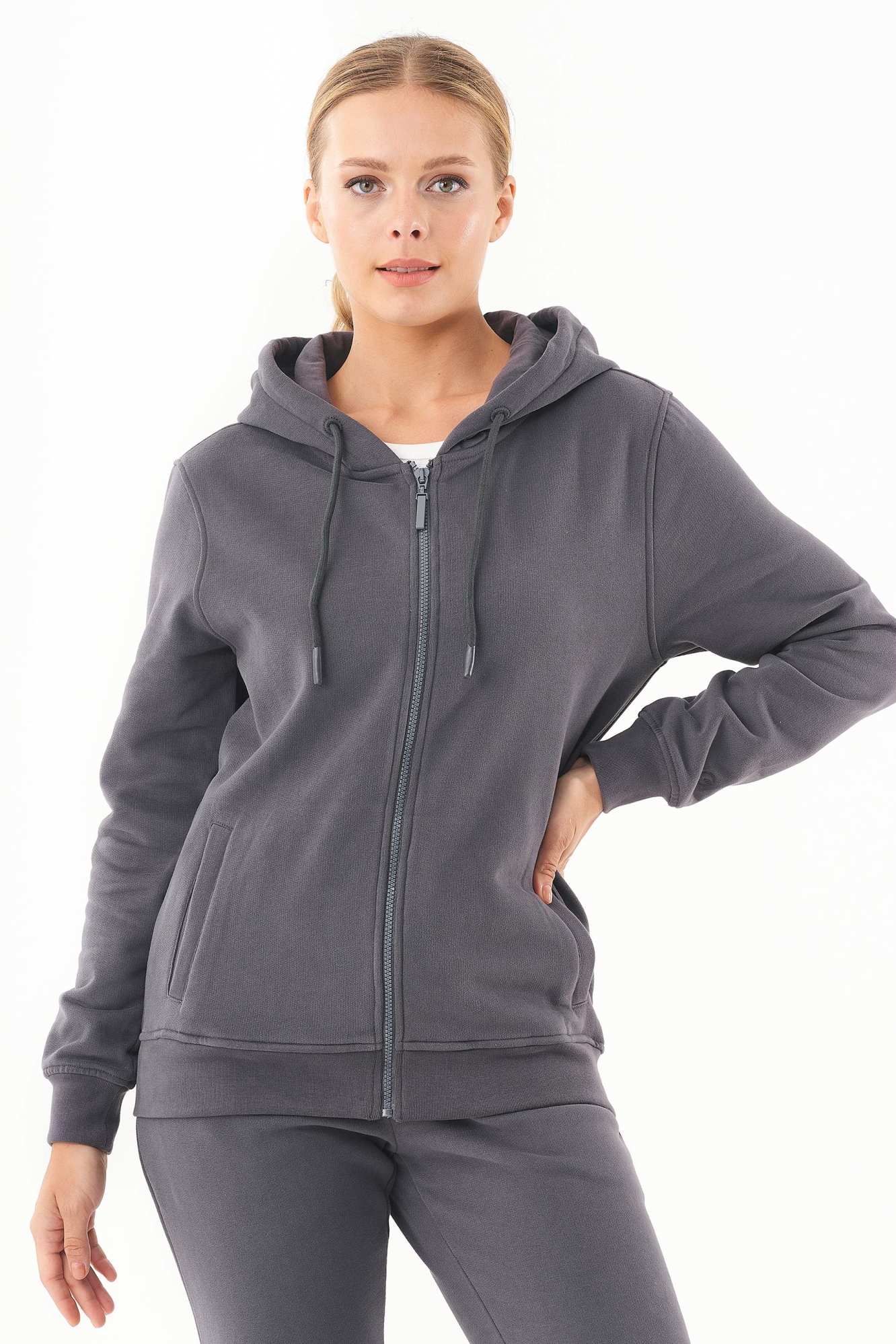 ORGANICATION Damen vegan Soft-Touch-Kapuzenshirt Mit ReiÃŸverschluss Asphalt