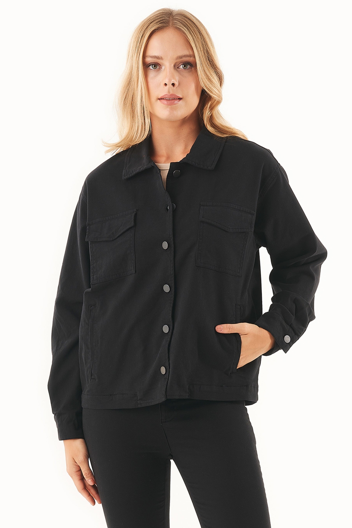 64521 - Damen vegan Hemdjacke Bio-Baumwollmischung Schwarz