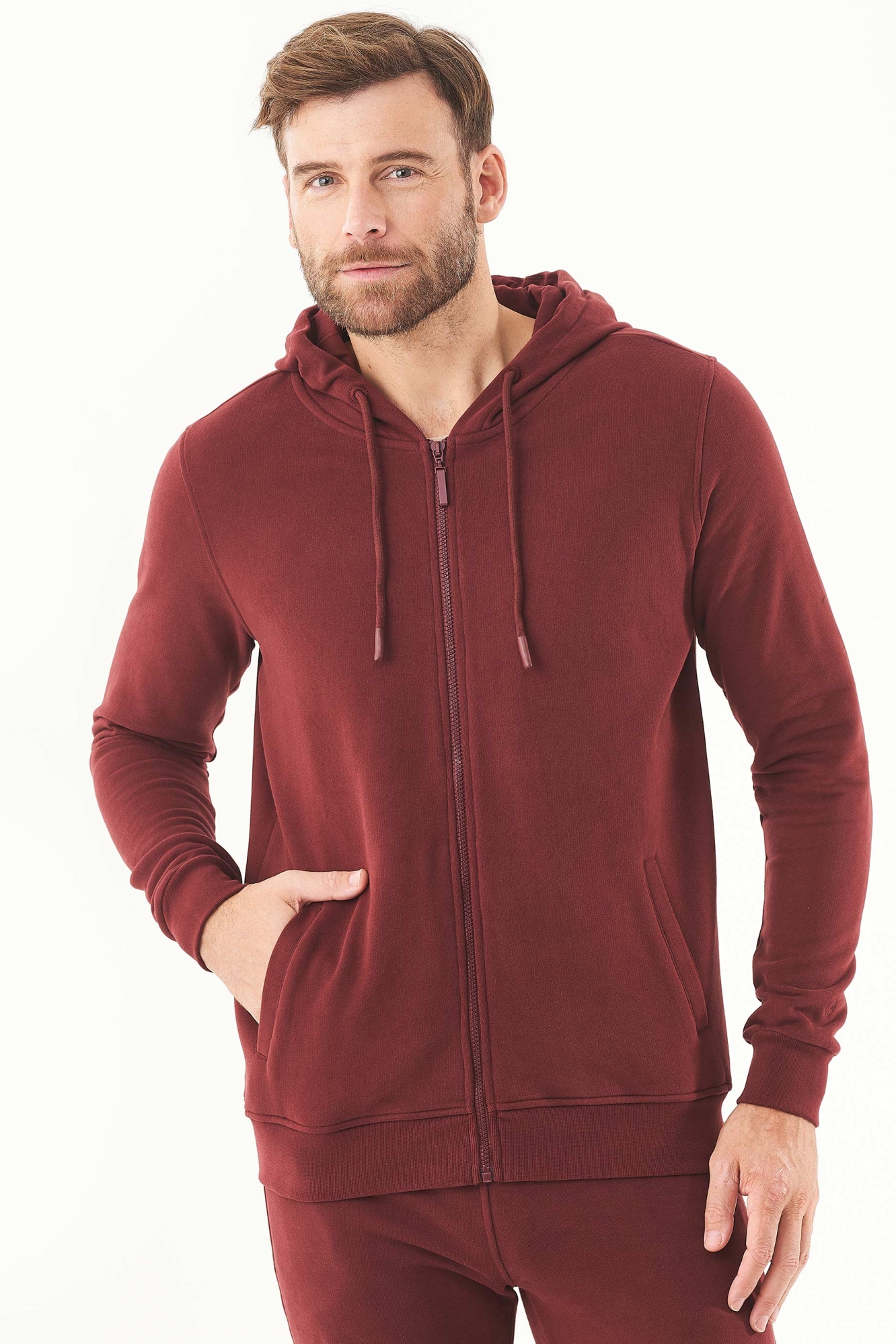 64811 - Herren vegan Sweatjacke Soft Touch Bordeaux
