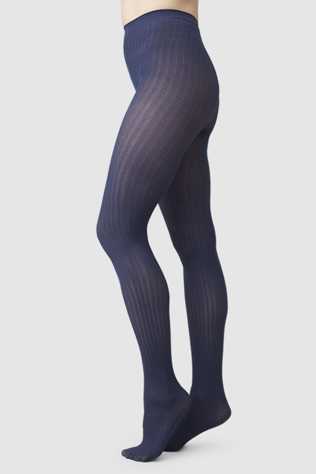 Swedish Stockings womens vegan Alma Rib Tights Navy