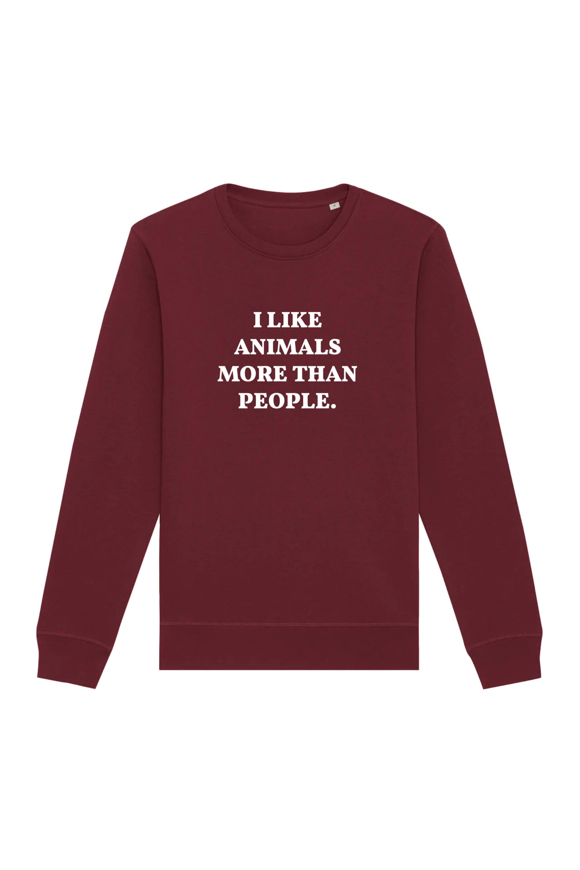 Image of Oat Milk Club dames vegan Sweatshirt I Like Animals More Maroon