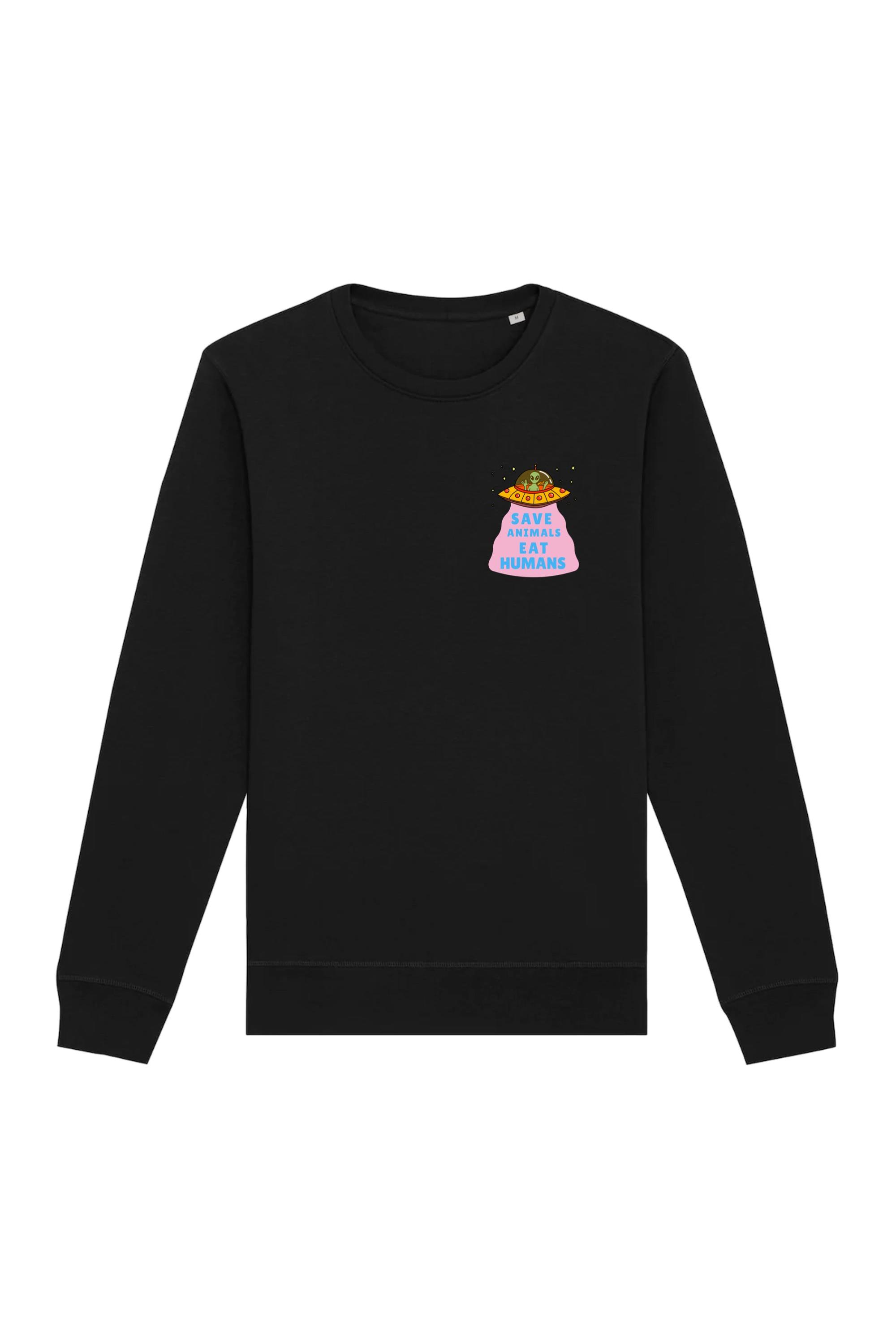 Image of Oat Milk Club dames vegan Sweatshirt Save Animals Eat Humans Zwart