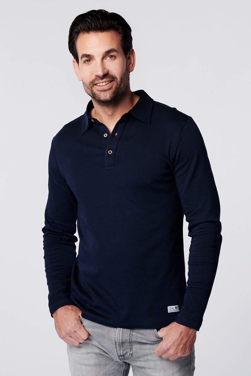 SKOT Herren vegan Langarm-Poloshirt Navy