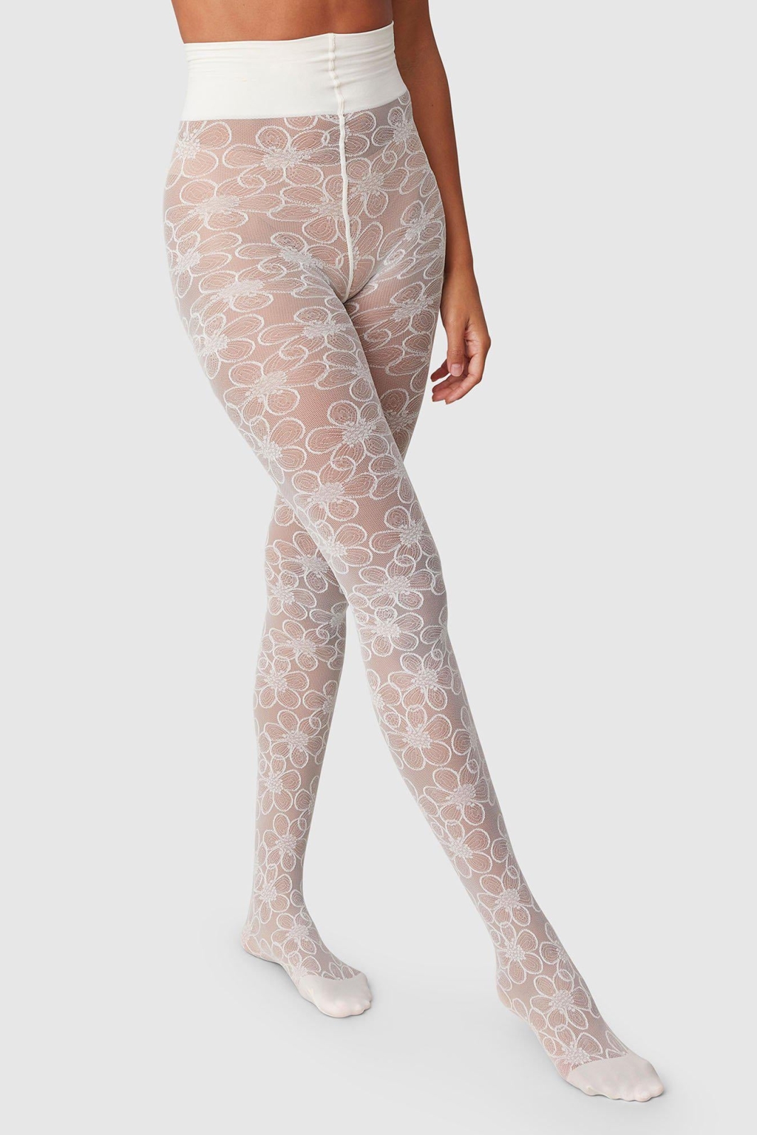 Swedish Stockings womens vegan Tights Maja Flower Ivory White