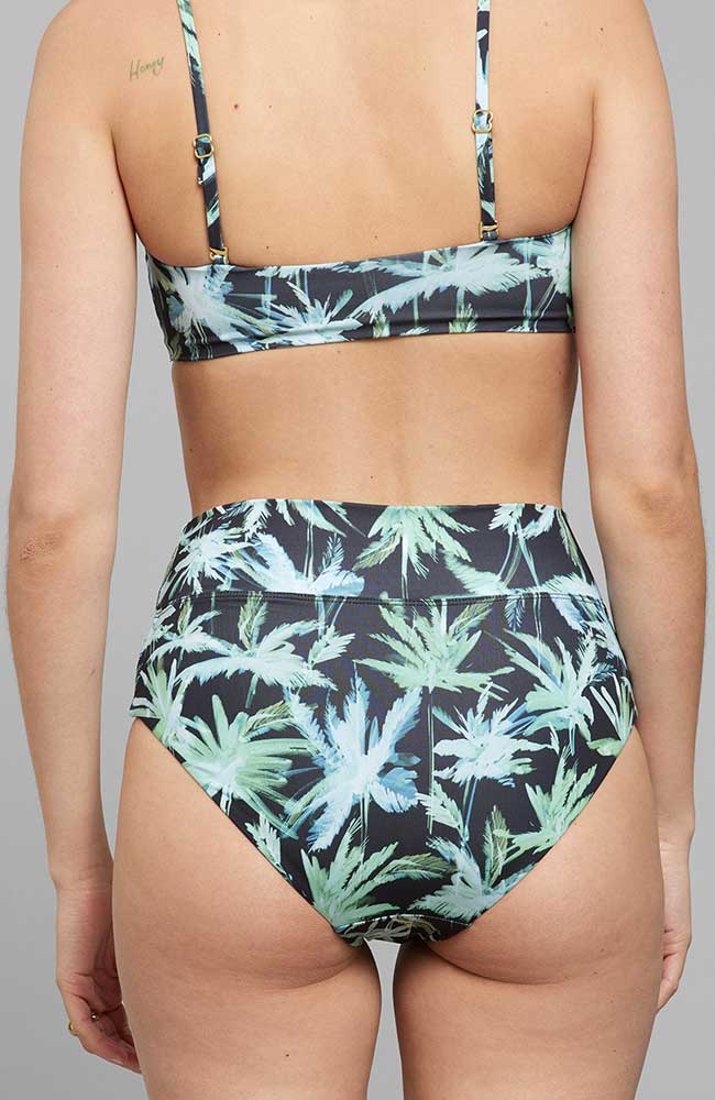 DEDICATED womens vegan Bikini Bottom Slite Painted Palm Black & Green