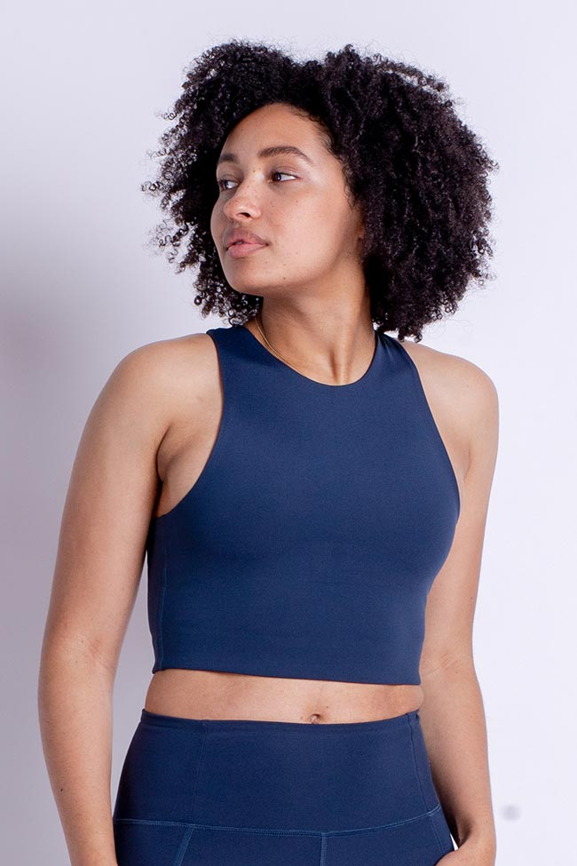 Girlfriend Collective womens vegan Sports Bra Dylan Midnight Blue