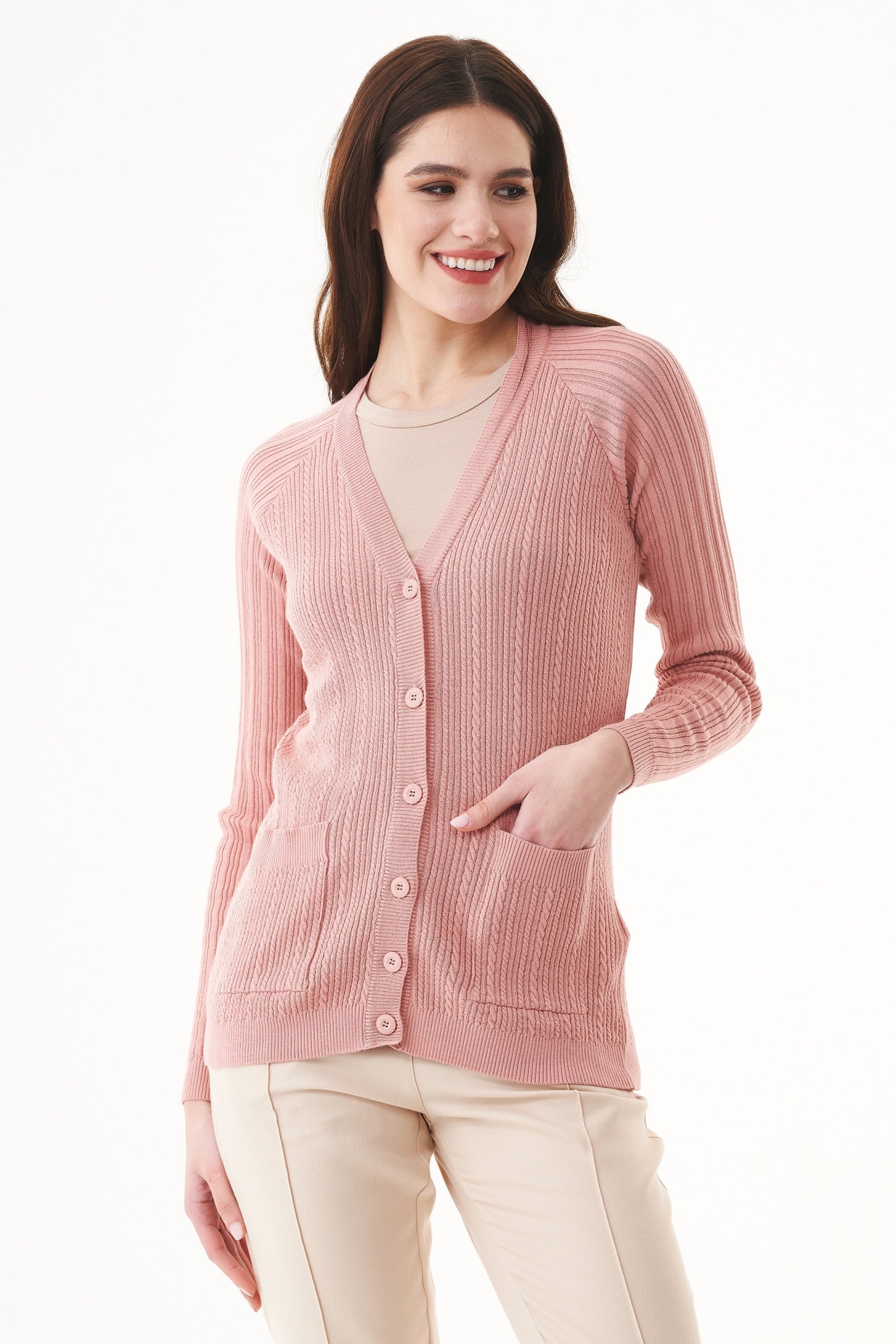 ORGANICATION Damen vegan Strickjacke Mit KnÃ¶pfen Staubig-Rot