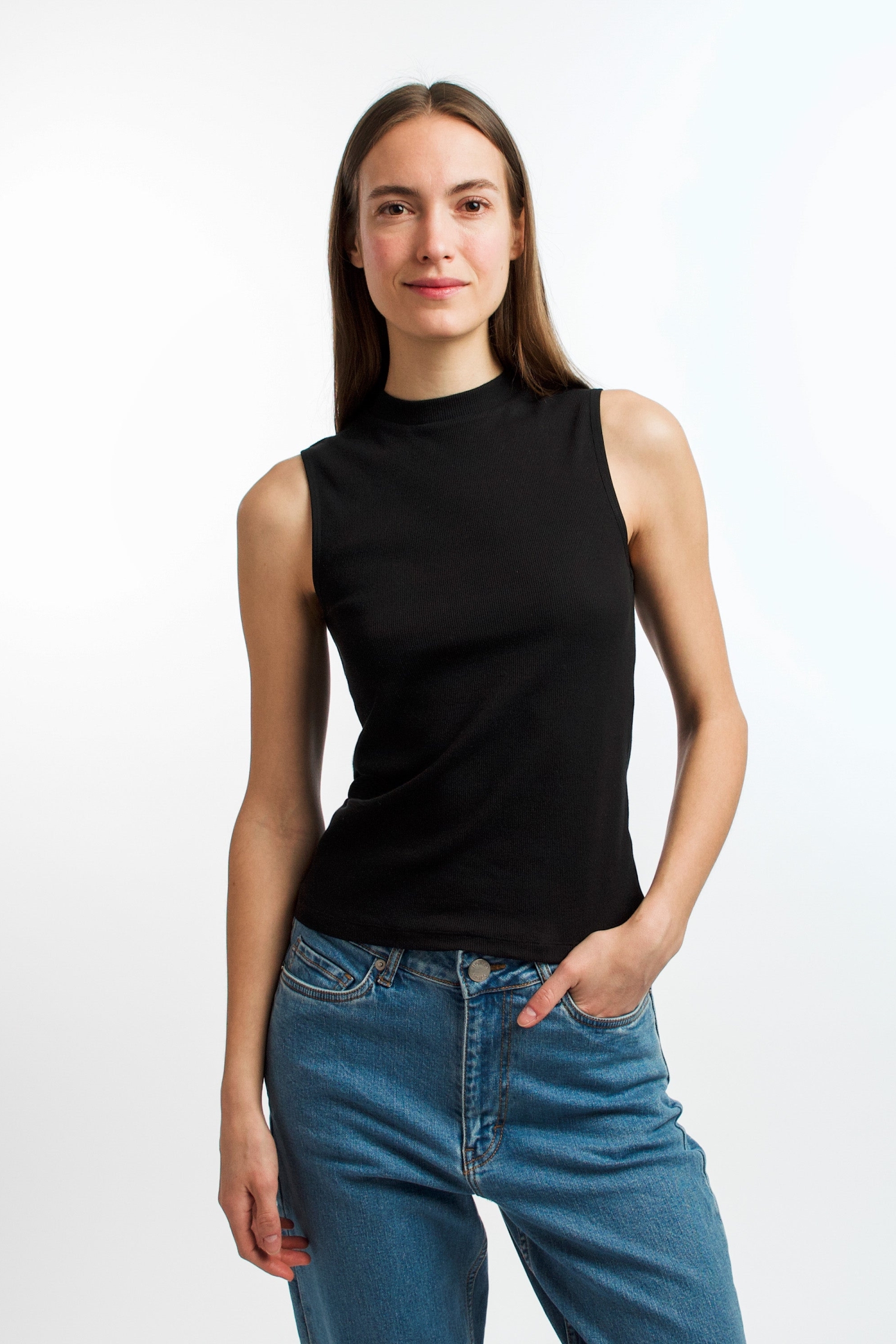 Honest Basics womens vegan Mock Top Black