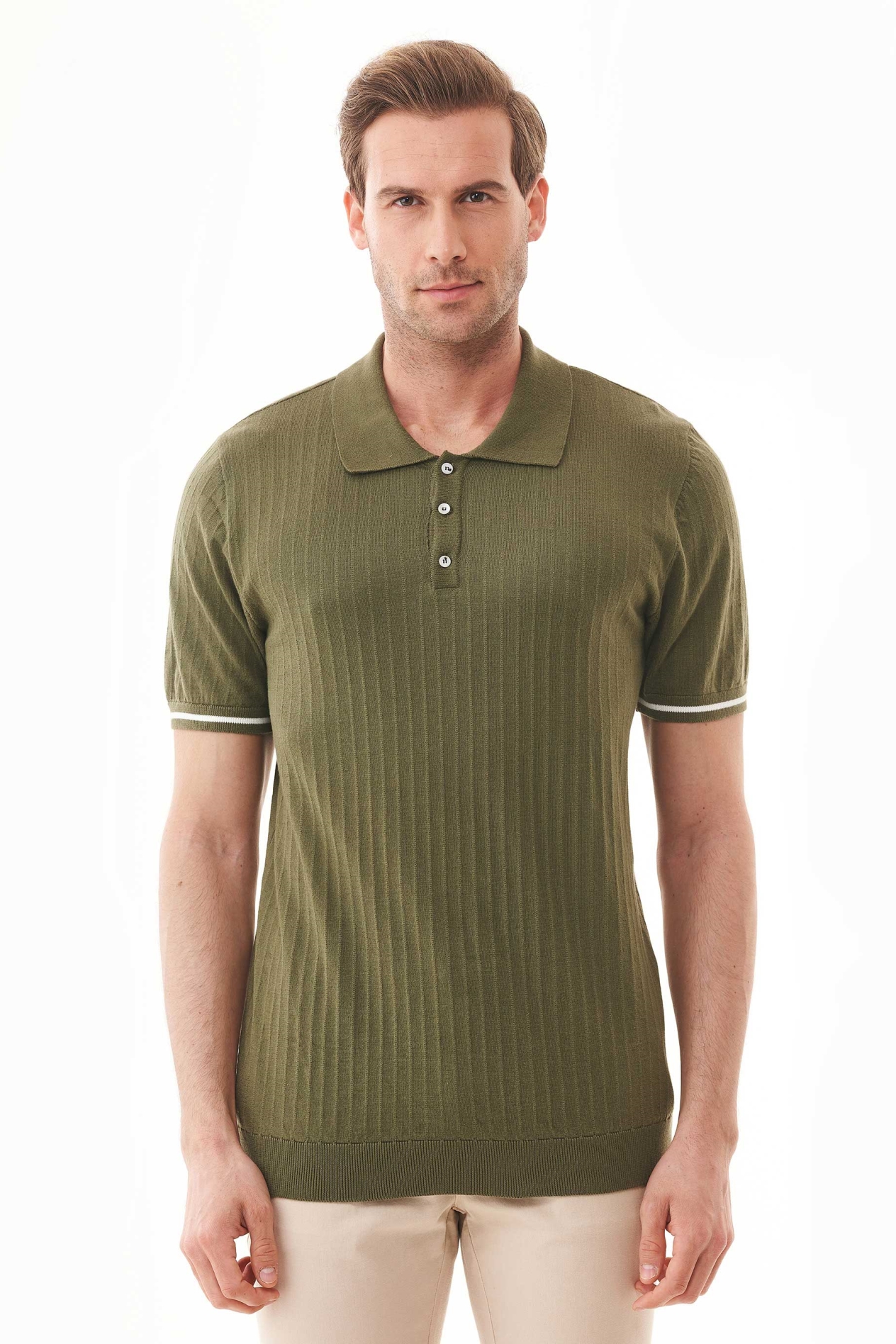 ORGANICATION Herren vegan Polohemd Strick Khaki GrÃ¼n