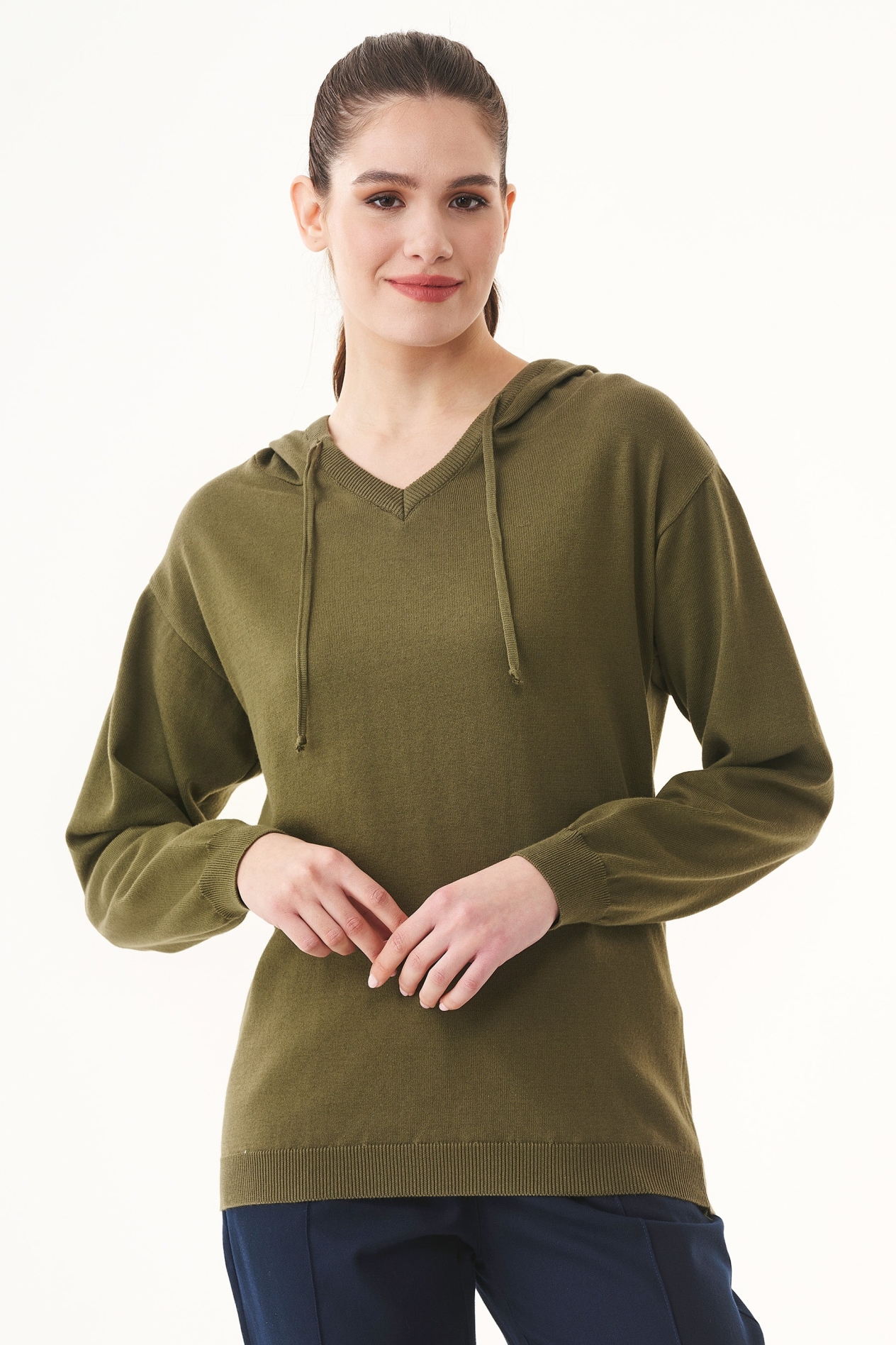 ORGANICATION Damen vegan Hoodie Feinstrick Khaki GrÃ¼n