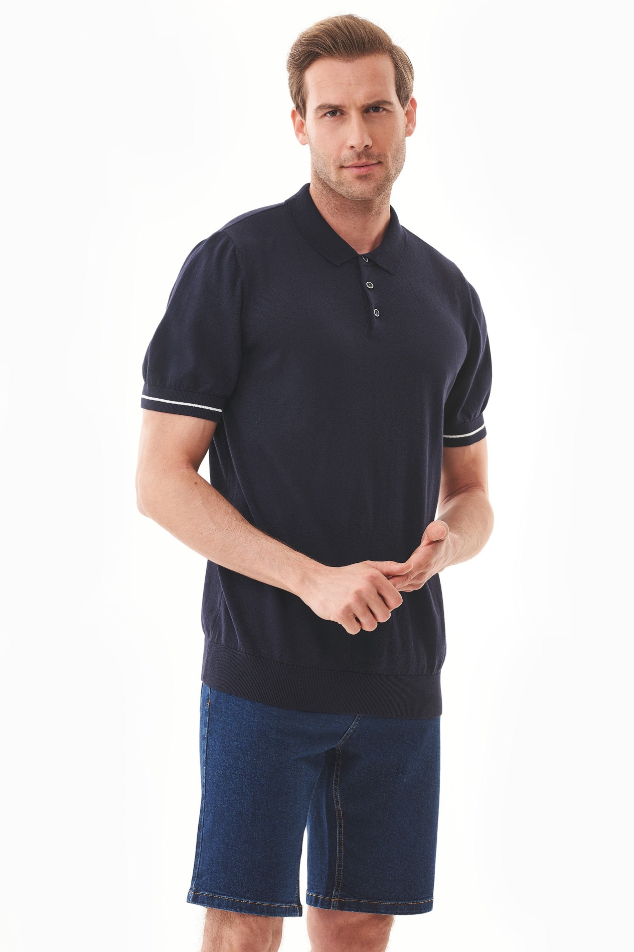 ORGANICATION Herren vegan Polohemd Strick Navy Blau