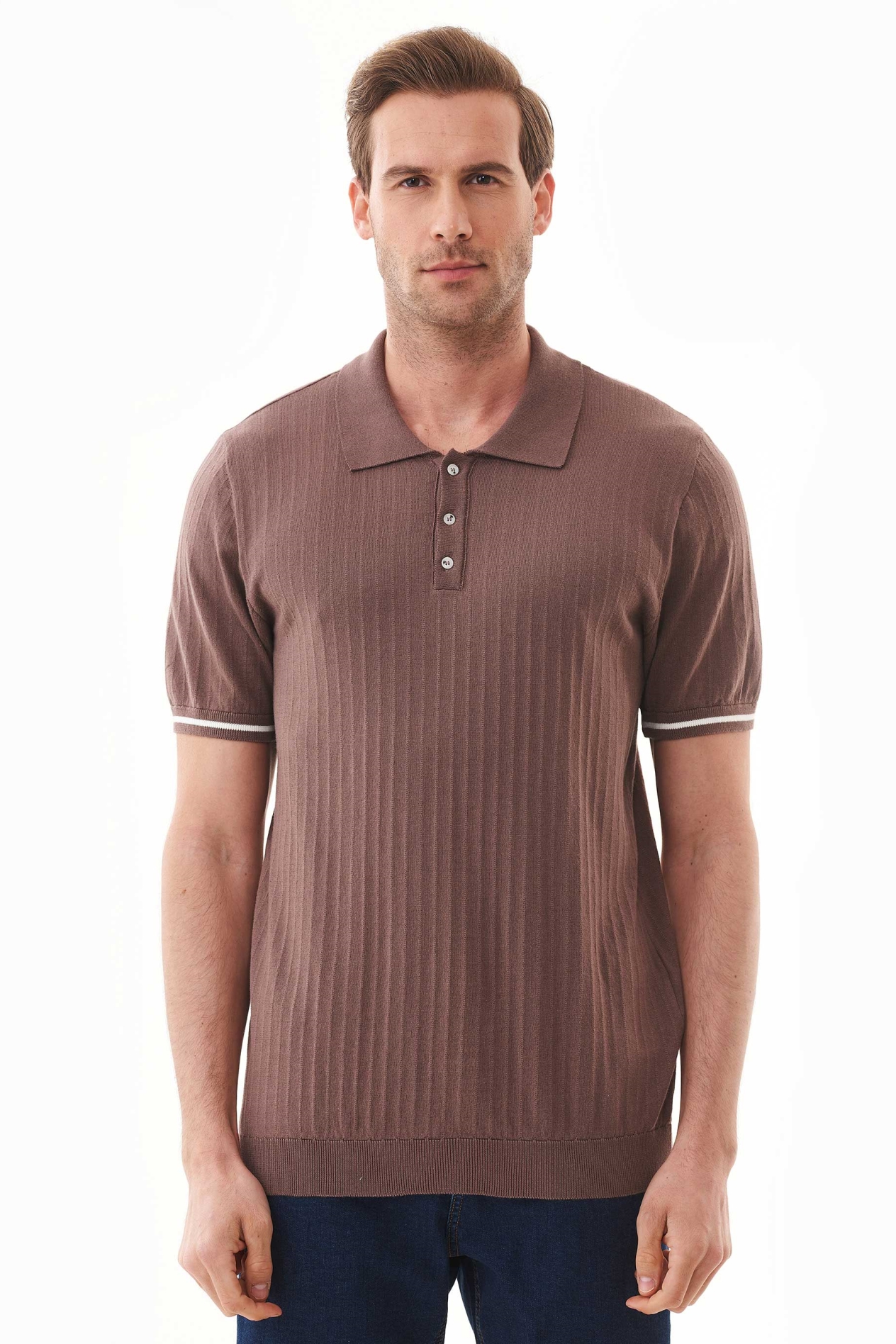 ORGANICATION Herren vegan Polohemd Strick Tief Taupe