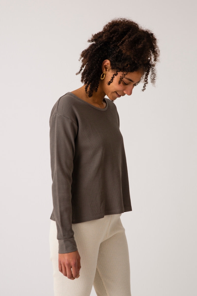 MATONA Damen vegan T-Shirt Langarm Basic Graphitgrau