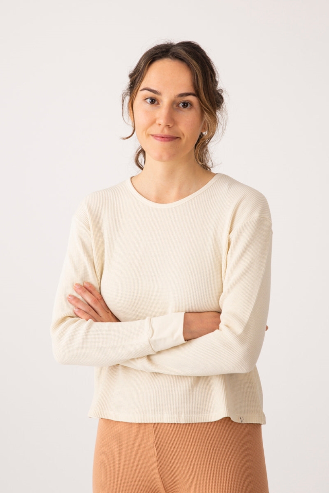 Image of MATONA dames vegan T-Shirt Lange Mouw Basic Ecru Wit