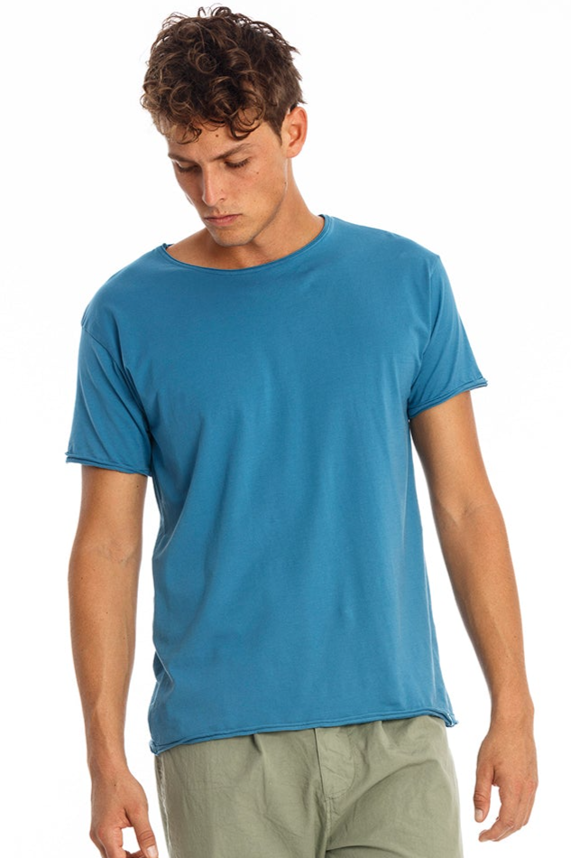 Image of RAVENS VIEW IBIZA mannen vegan T-Shirt Ronde Wilde Hals Maui Blauw