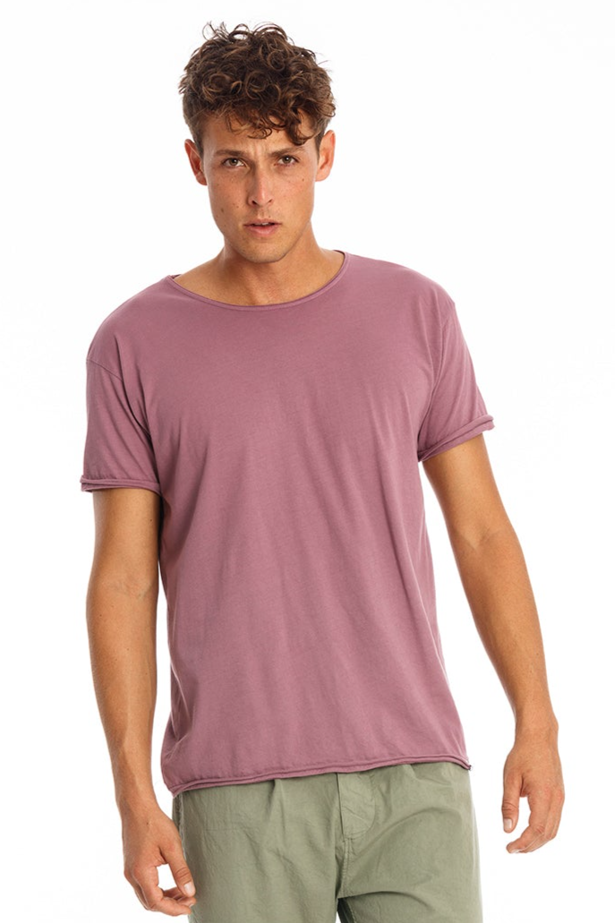 Image of RAVENS VIEW IBIZA mannen vegan T-Shirt Ronde Wilde Hals Malva Violet