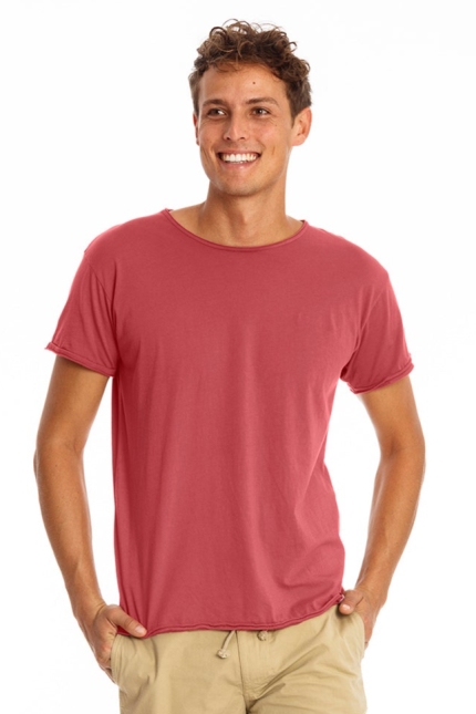 Image of RAVENS VIEW IBIZA mannen vegan T-Shirt Het Ronde Wilde Rood Van De Aarde Van De Hals