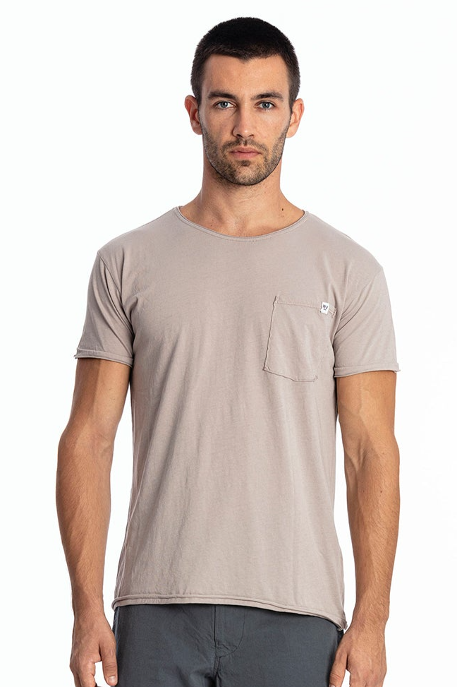 Image of RAVENS VIEW IBIZA mannen vegan T-Shirt Ronde Wild Neck Zak Steengrijs