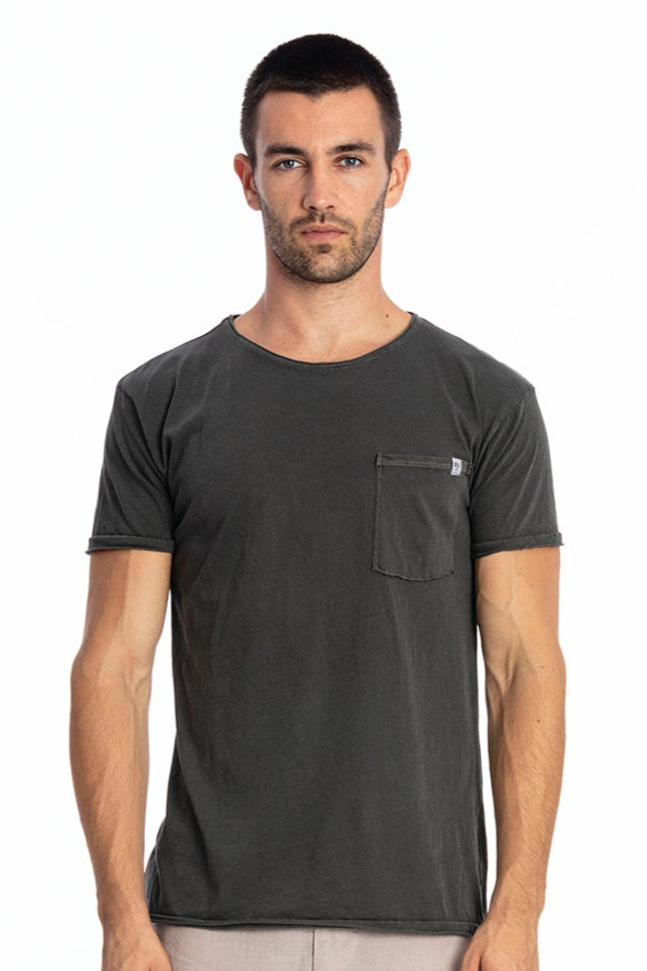 Image of RAVENS VIEW IBIZA mannen vegan T-Shirt Ronde Wild Neck Pocket Antraciet Grijs