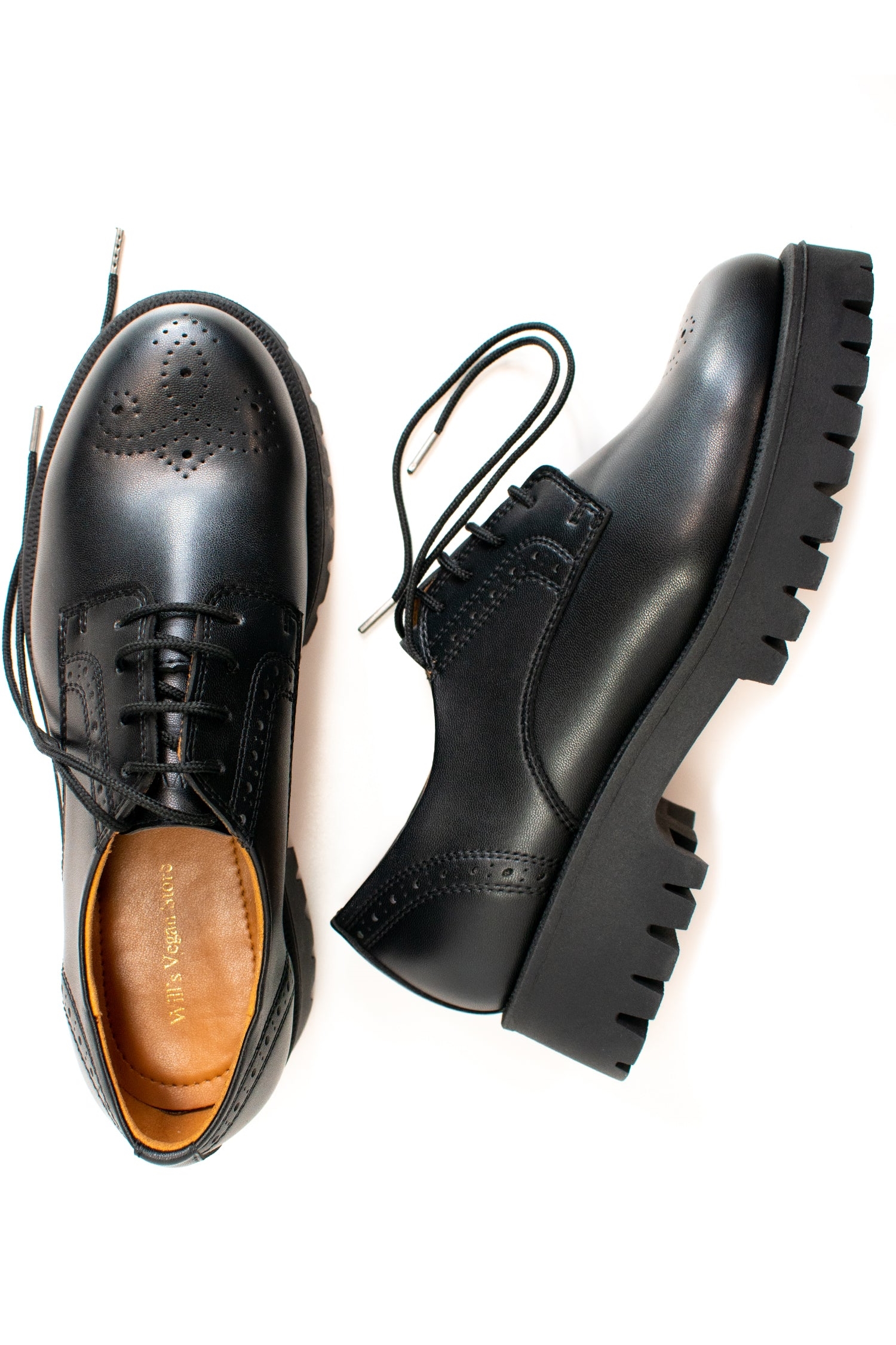 Will's Vegan Store Damen vegan Brogues Track Sole Schwarz