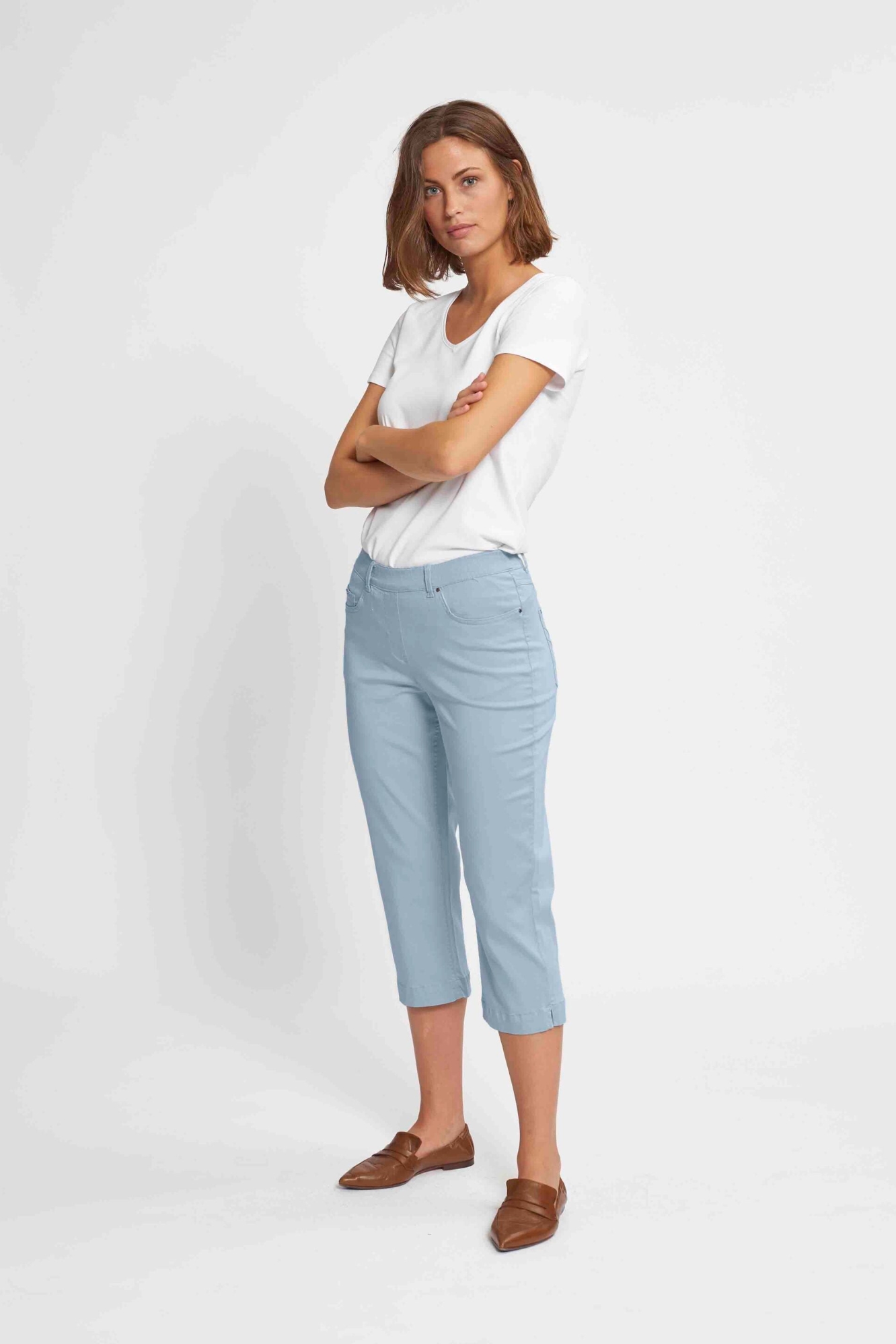 LAURIE Damen vegan Hose Hannah Regular Capri Ml Faded Blue