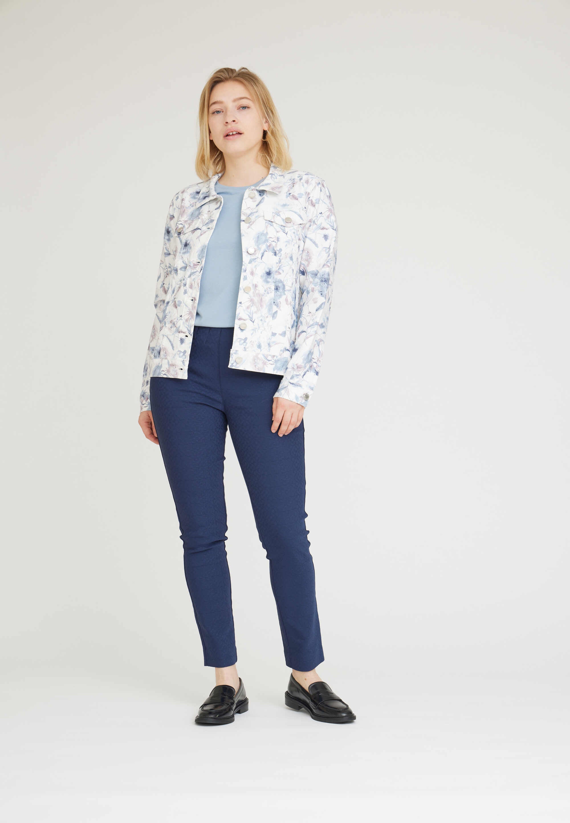 LAURIE Damen vegan Hose Grace Slim Sl Marineblau Jacquard