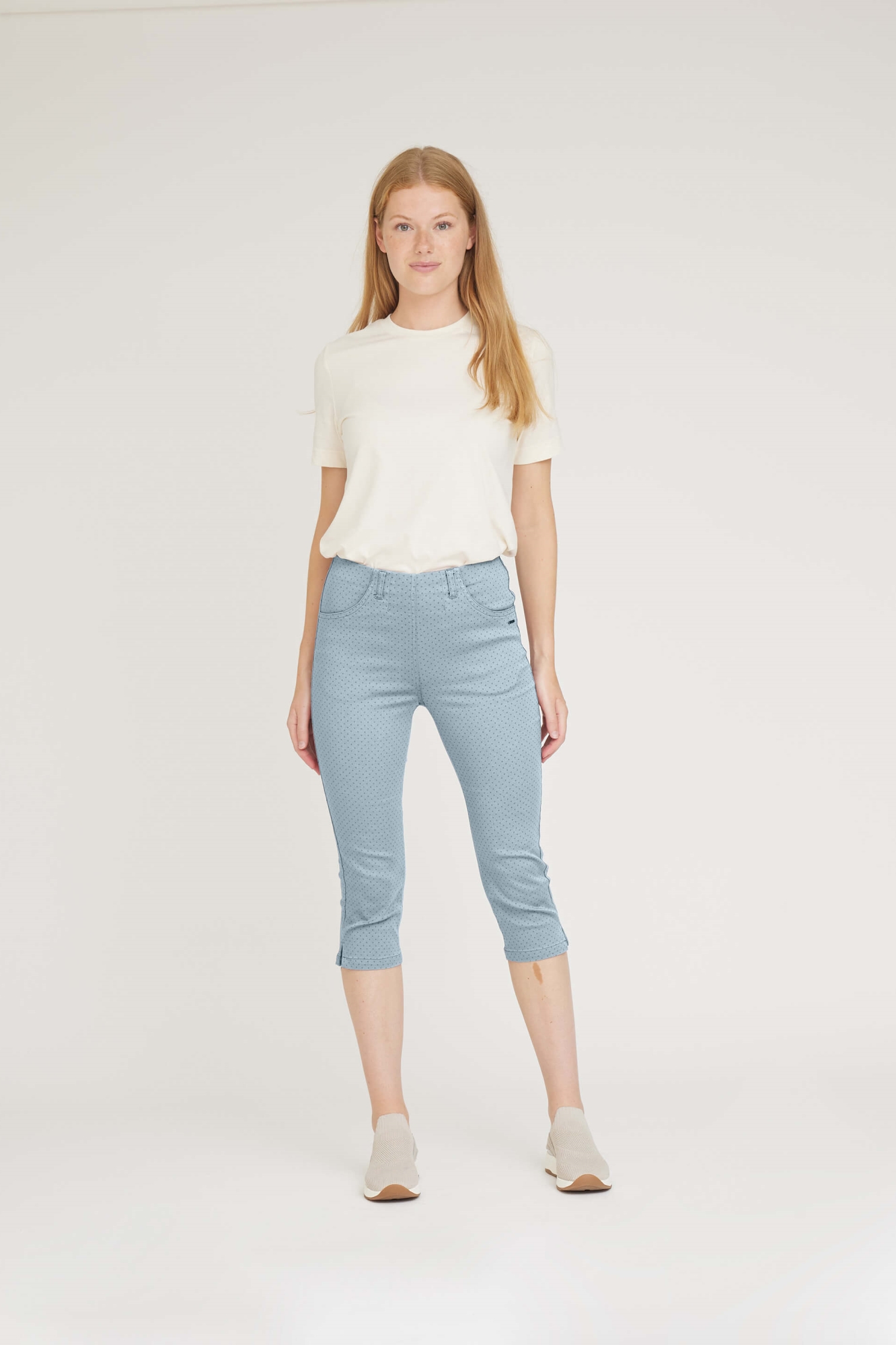LAURIE Damen vegan Hose Grace Capri Sl Faded Blue Print